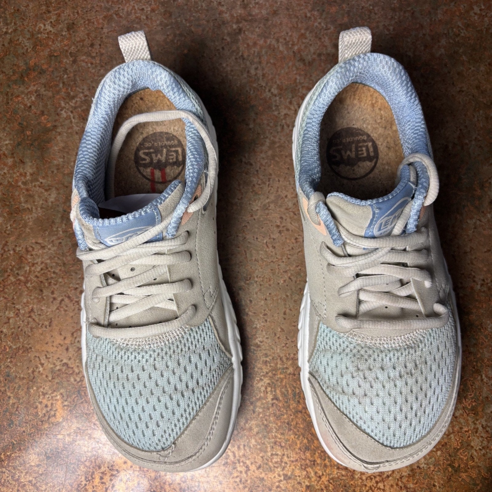Lems Primal Zen Shoes Womens Size 8.5 Beige Blue Mesh Zero Drop Barefoot Sneaker