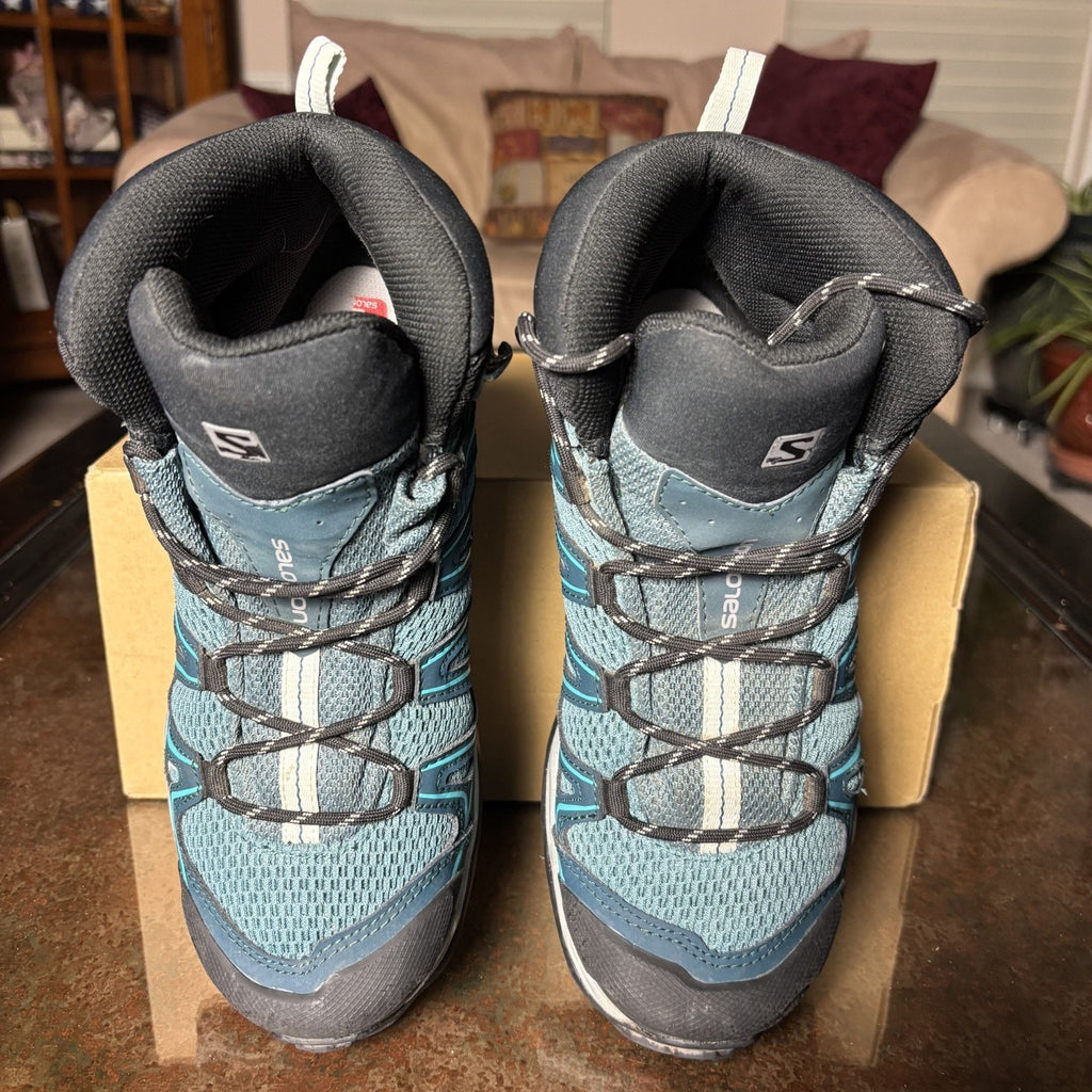 Salomon X-Ultra Mid Hiking Boots Women's Size 7.5 Blue Grey Trail Outdoor Shoes