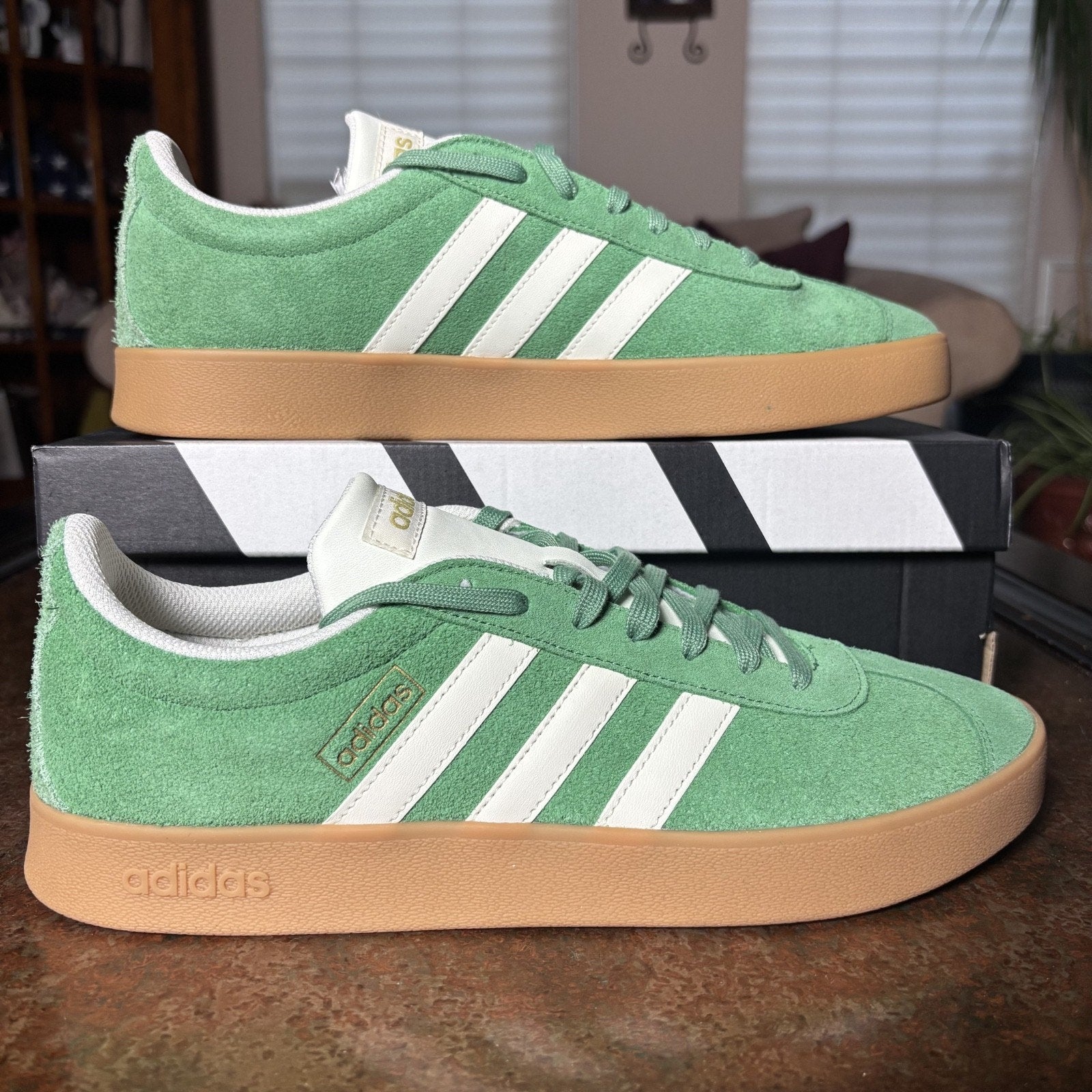 Adidas VL Court 2.0 Shoes Mens Size 10 Green White Lifestyle Casual Sneakers NEW