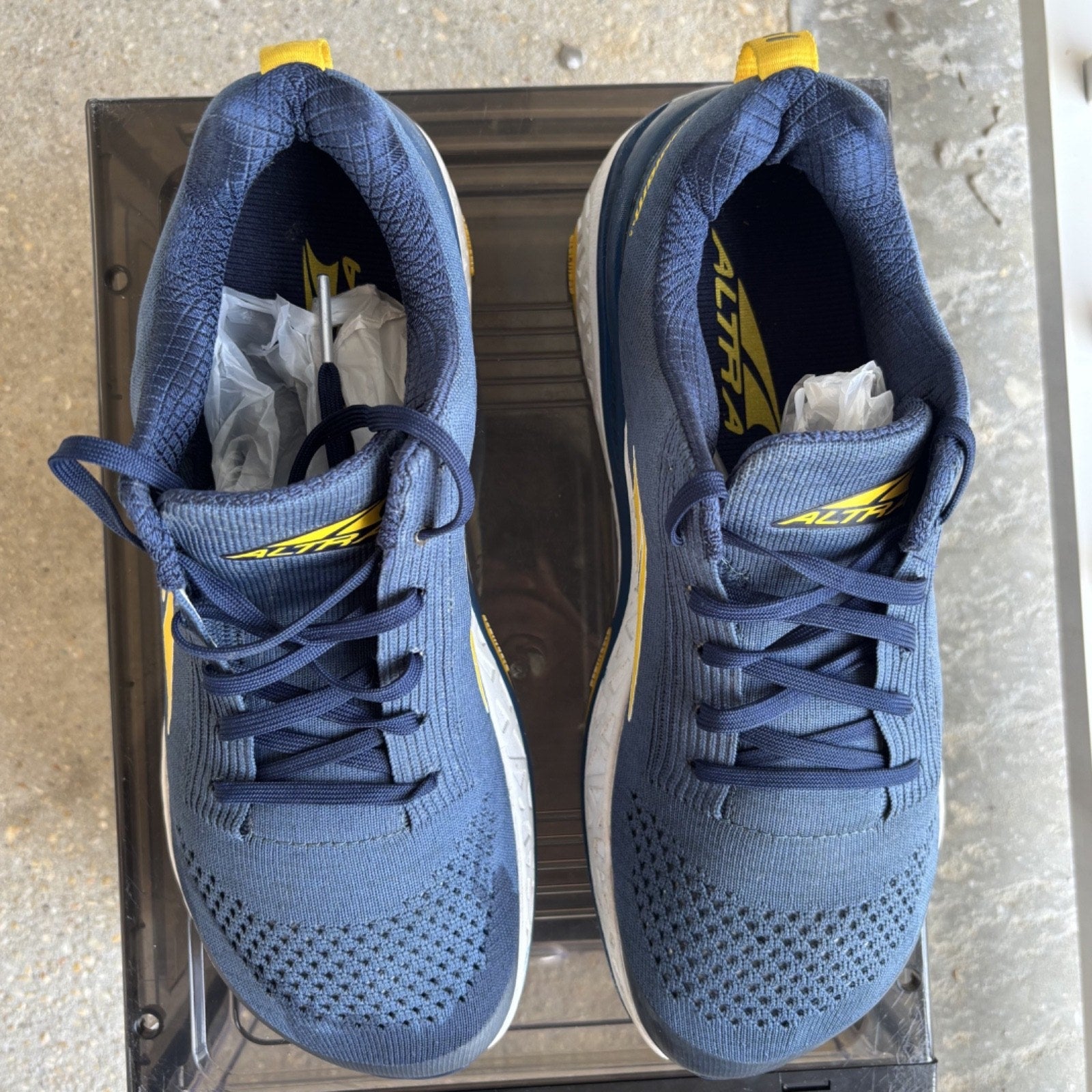 Altra Paradigm 4.5 Shoes Mens Size 8.5 Blue Yellow Running Foot Shaped Sneakers