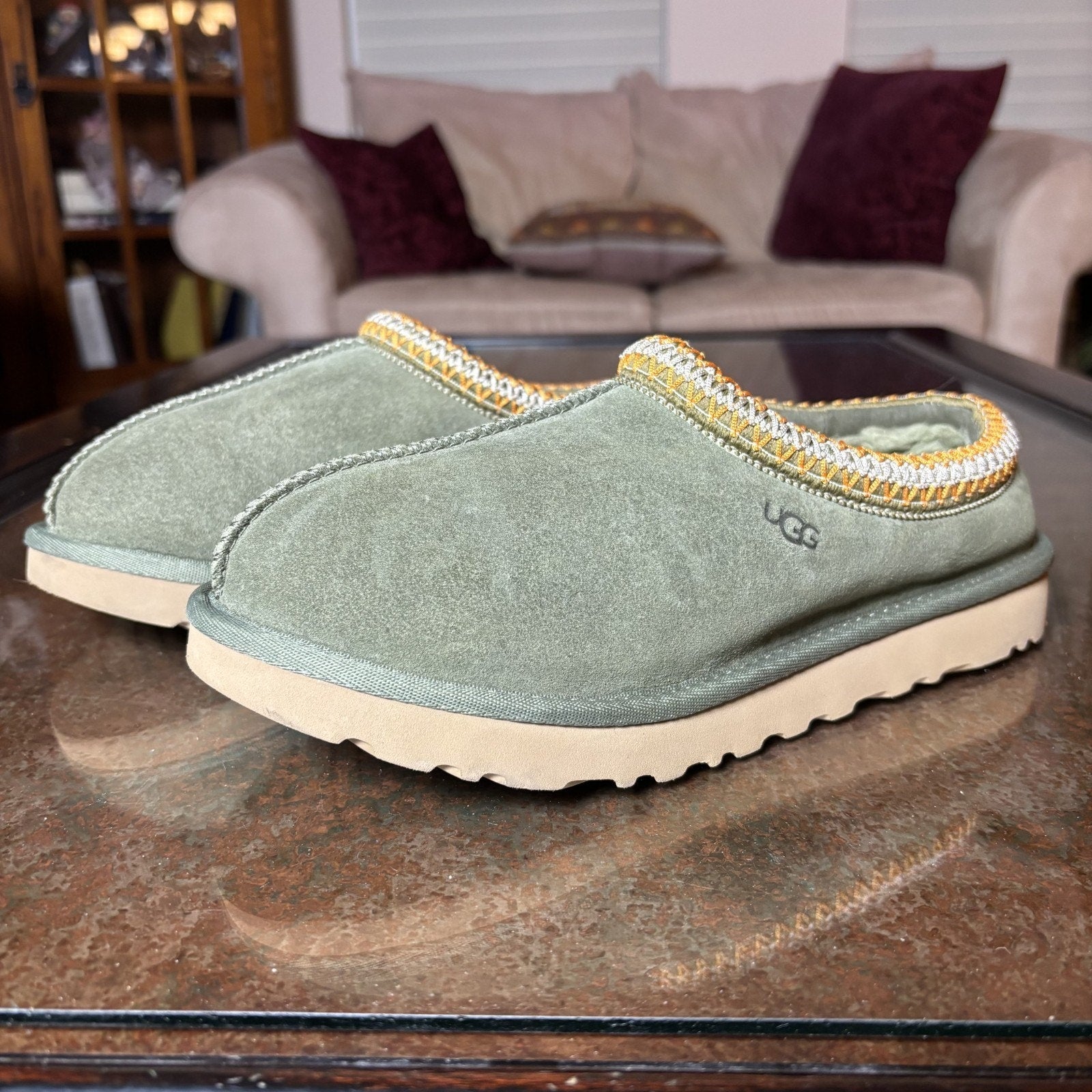 UGG Tasman Slippers Women's 8 Olive Green Lined Suede Sheep Skin Shoes Sneakers