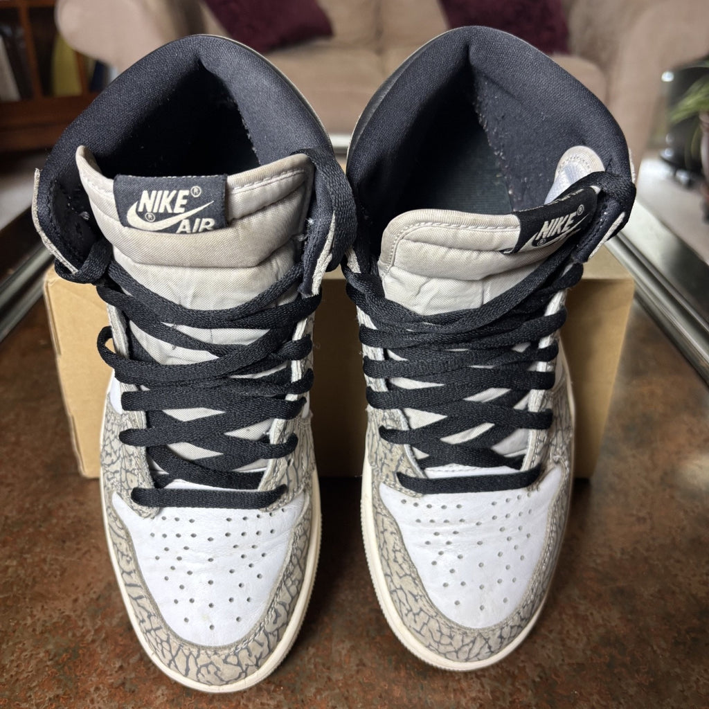 Air Jordan 1 Retro High OG Sneakers Mens Size 8 White Grey Cement Elephant Print