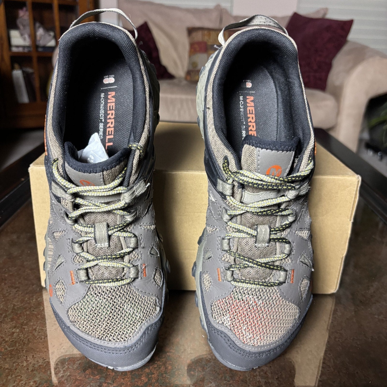 Merrell All Out Blaze Hiking Shoes Men's 9 Khaki Brown Athletic Trail Sneakers