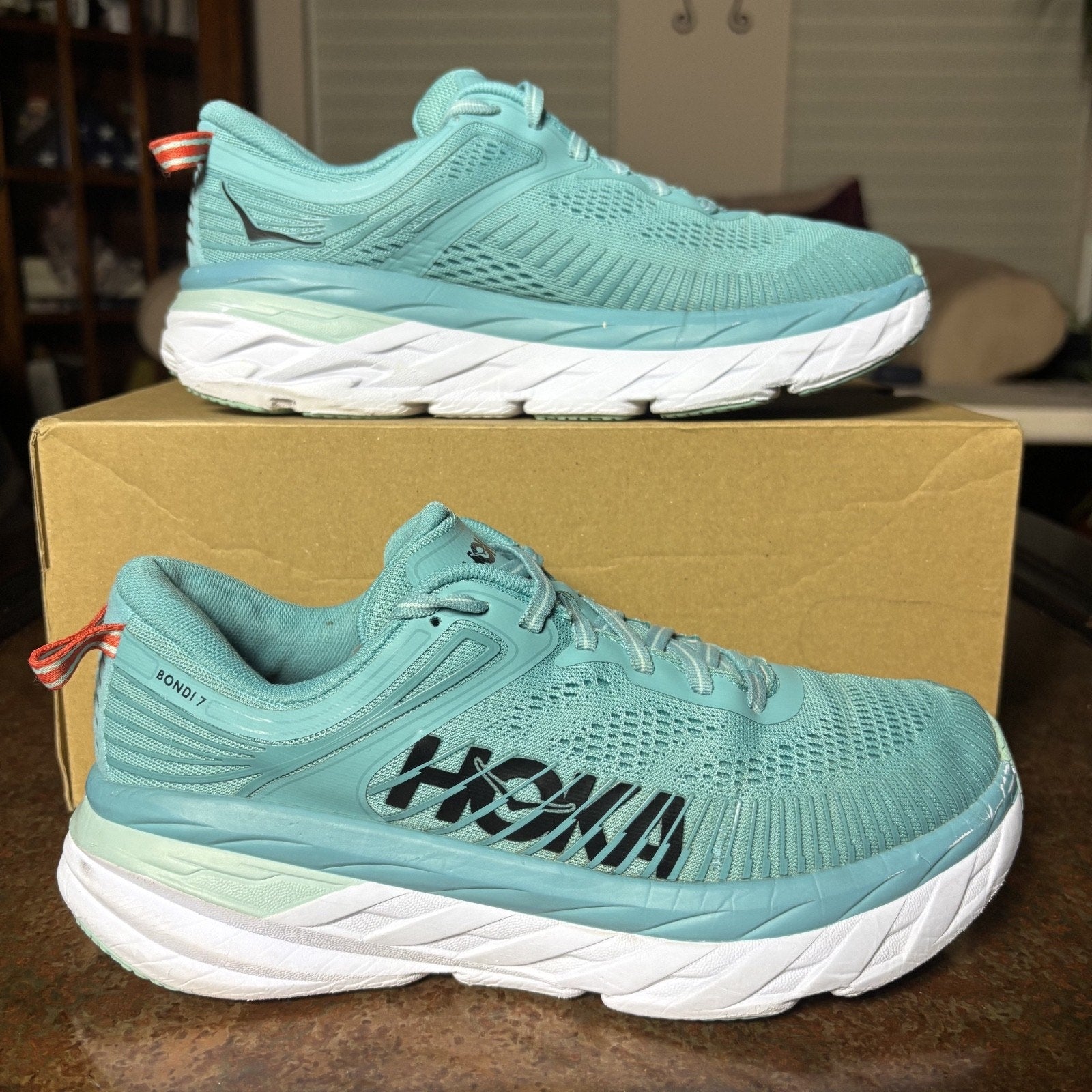 Hoka One One Bondi 7 Shoes Women's 7.5 Blue Road Running Athletic Gym Sneakers