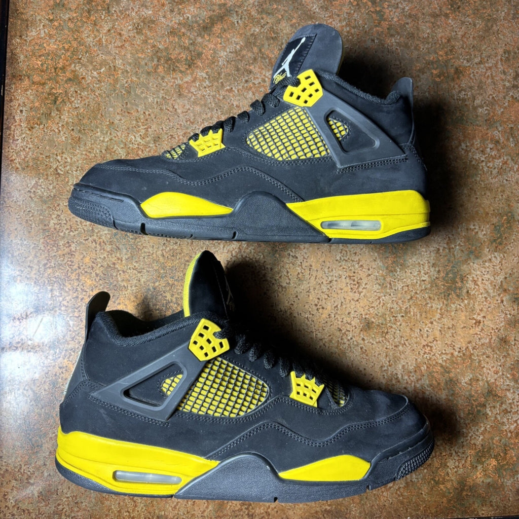 Air Jordan 4 Retro Thunder Sneakers Mens 12 Black Yellow Casual Shoes DH6927-017
