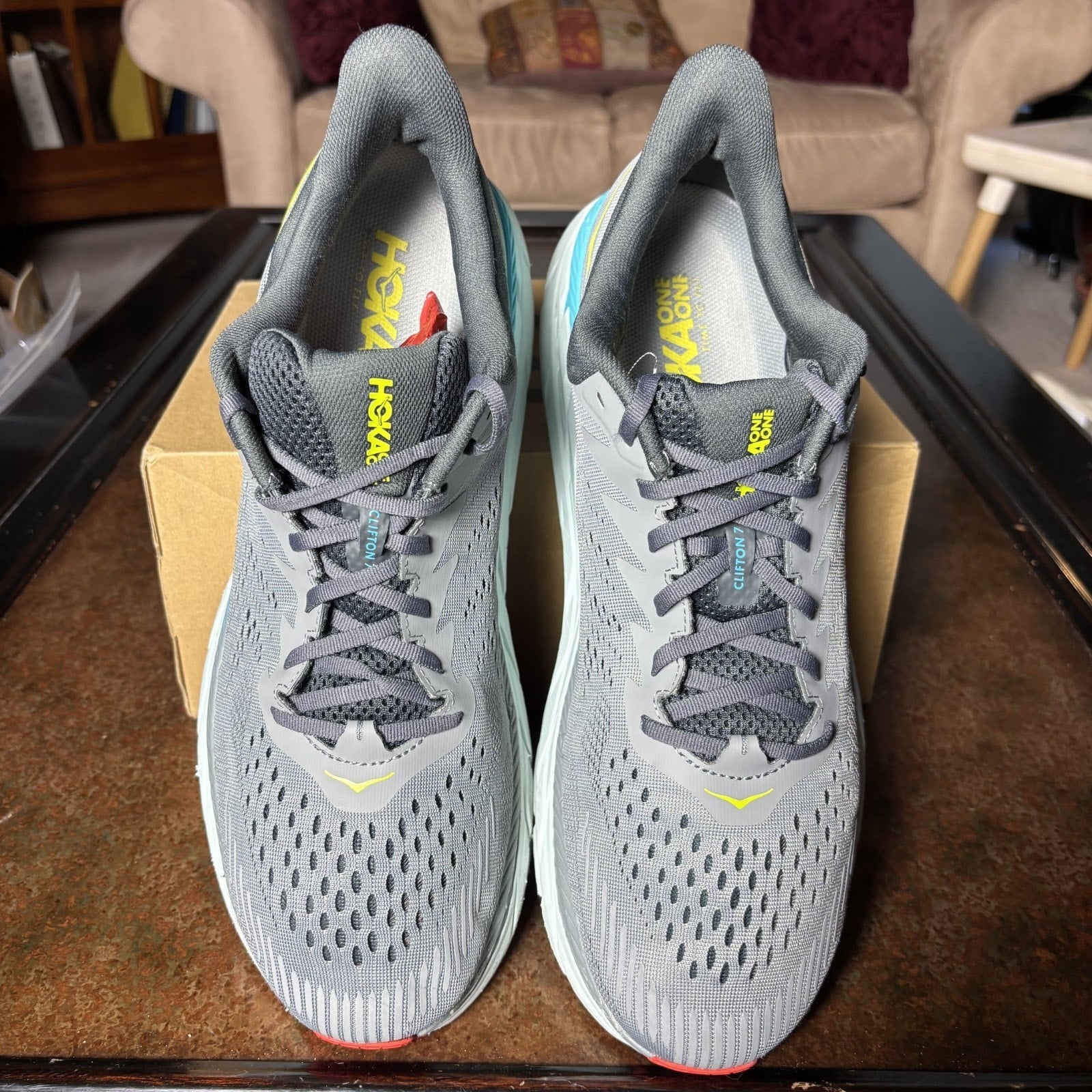Hoka One One Clifton 7 Shoes Mens Size 14 Grey Road Running Athletic Gym Sneaker