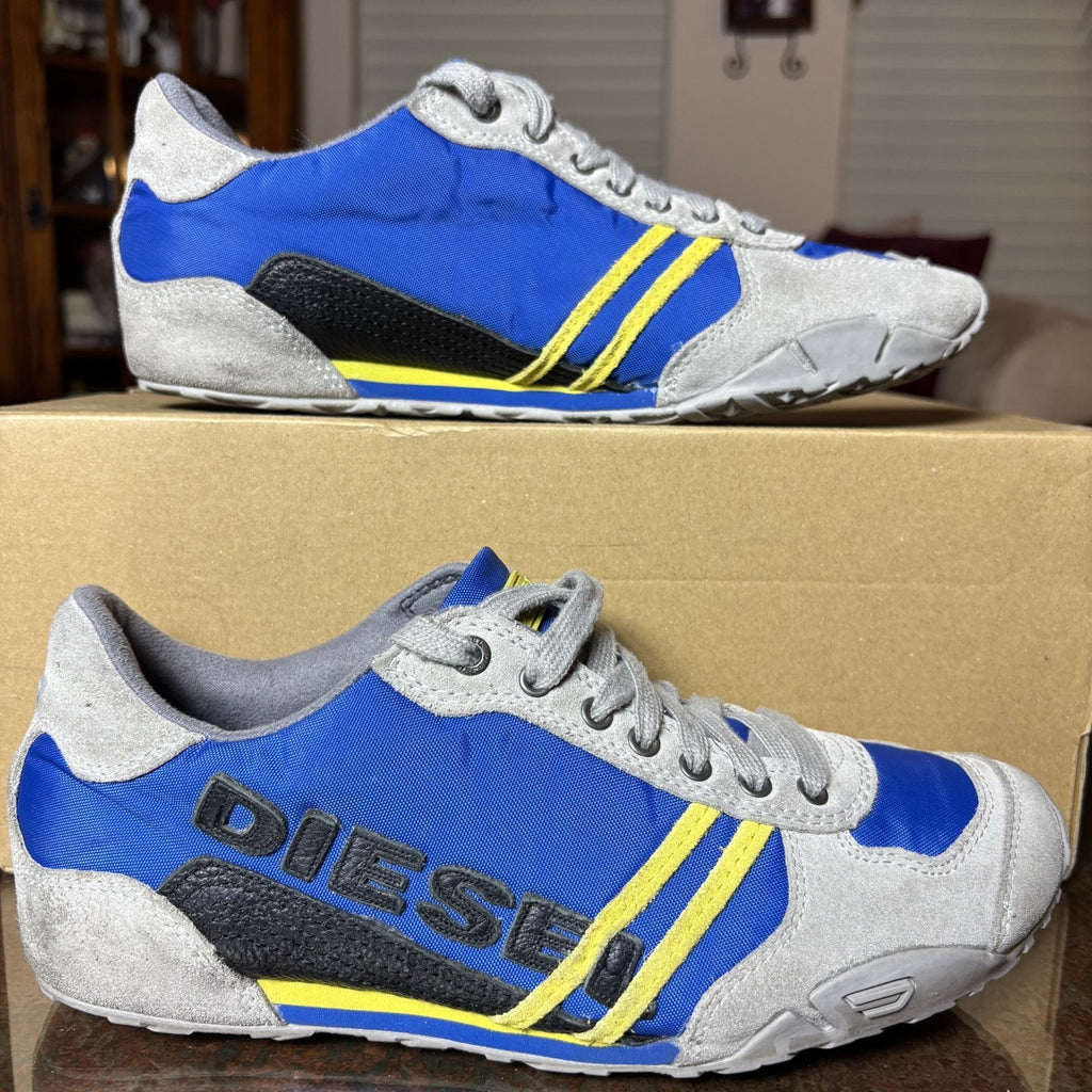Diesel Harold Solar Shoes Men's Sz 7 Blue Grey Cow Leather Sneakers Vintage Rare