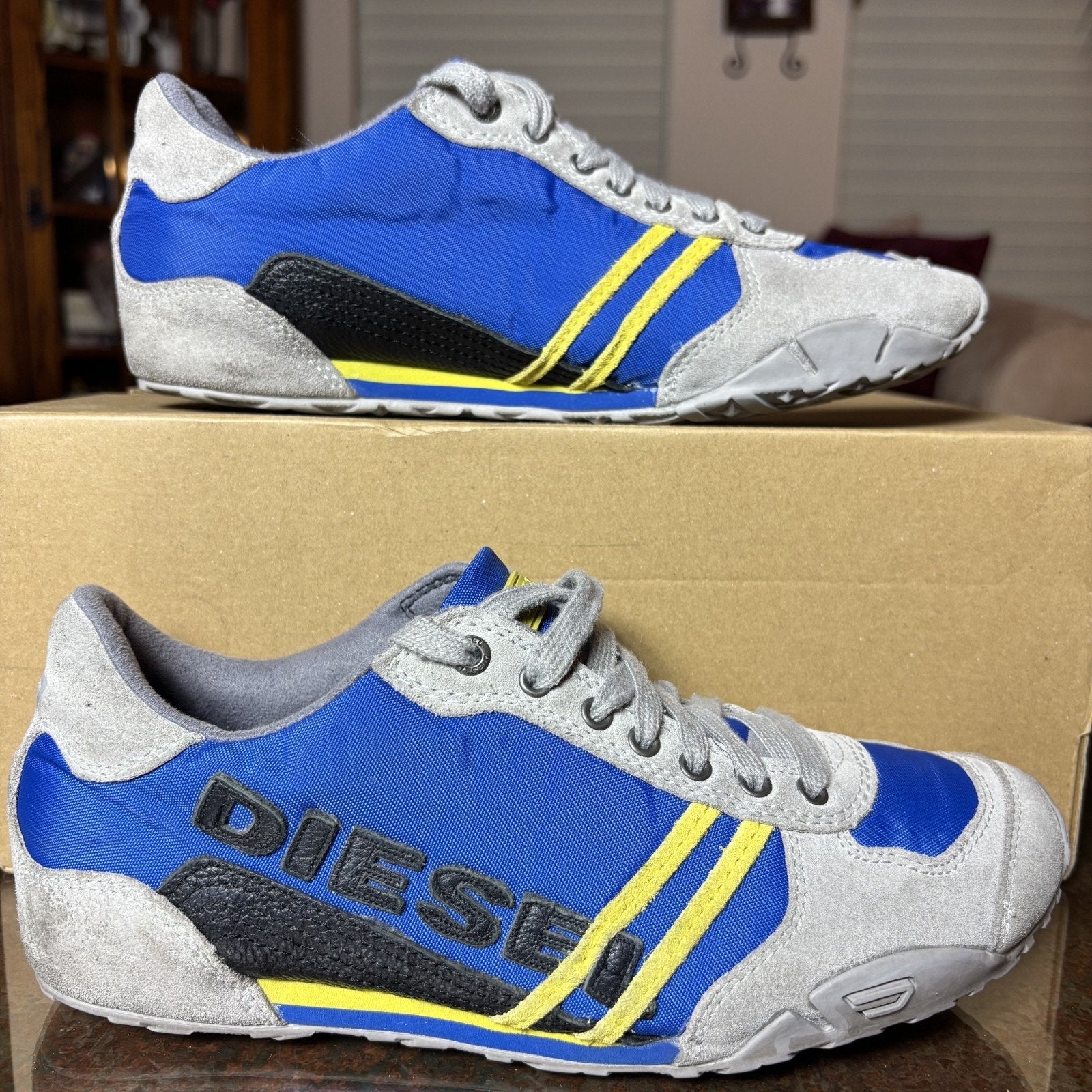 Diesel Harold Solar Shoes Men's Sz 7 Blue Grey Cow Leather Sneakers Vintage Rare