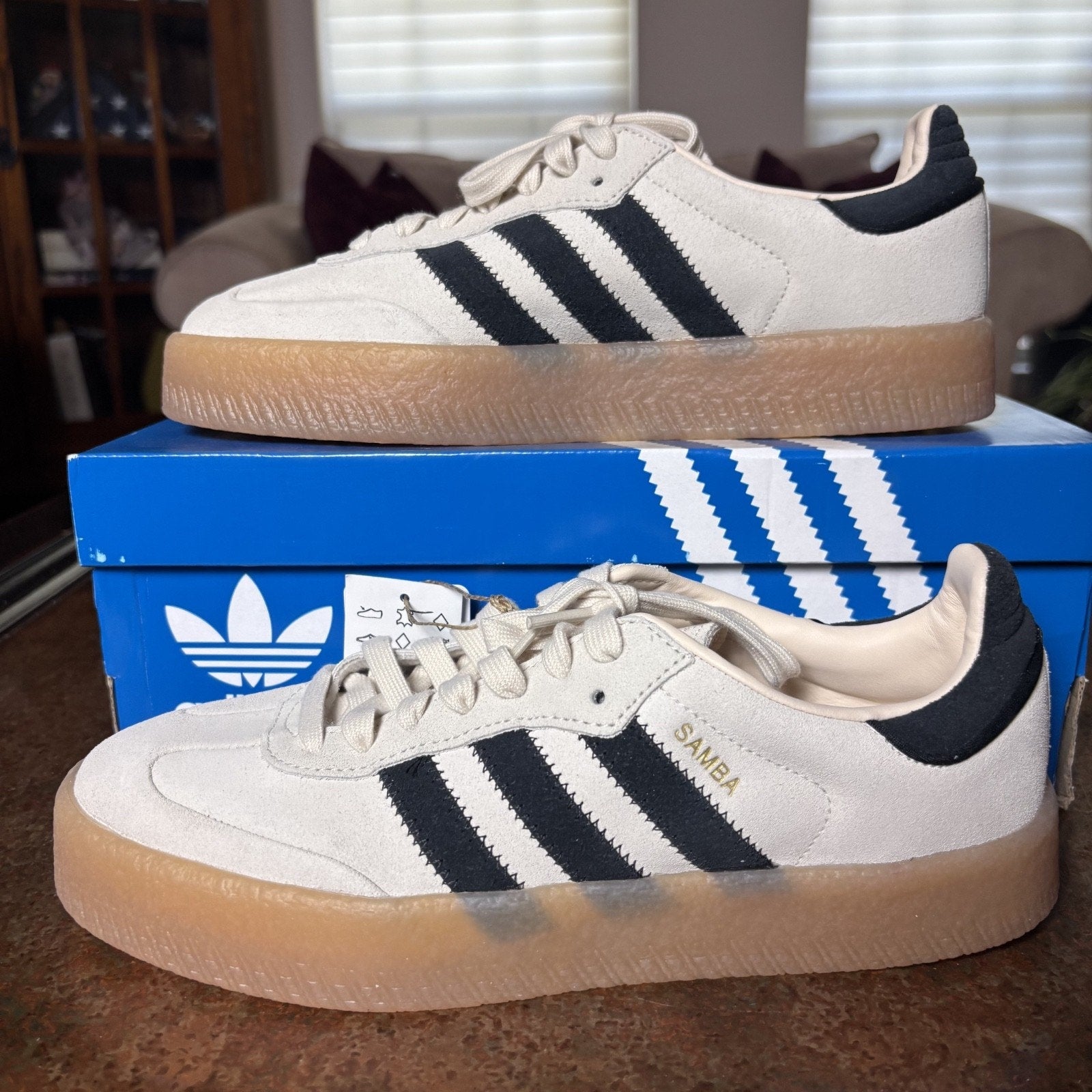 Adidas Sambae Shoes Women's 9.5 Cream Black Gum Suede Lifestyle Casual Sneakers