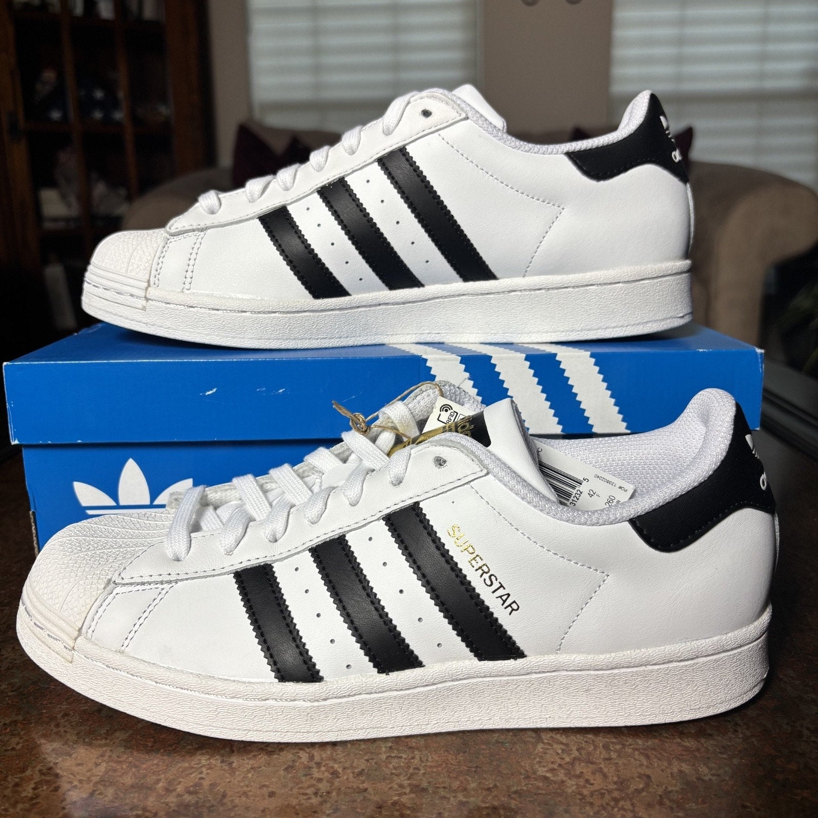 Adidas Superstar Shoes Mens Size 9.5 White Black Leather Casual Classic Sneakers