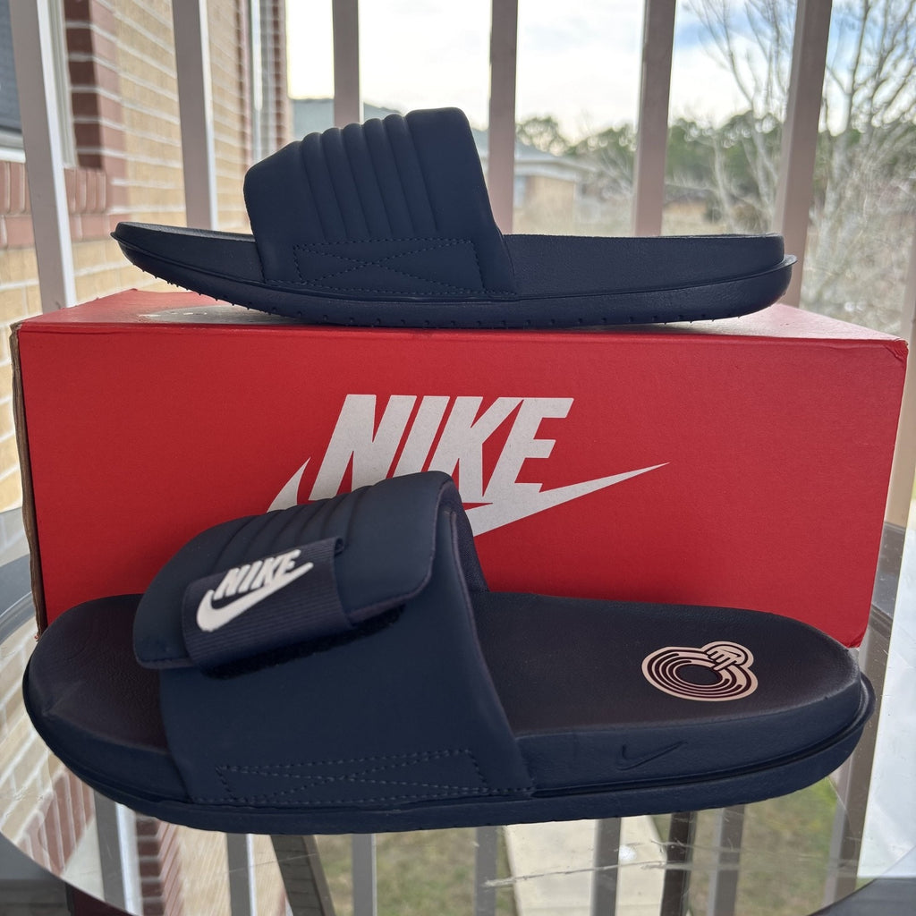Nike Offcourt Adjust Slides Mens Size 8 Navy Blue Comfort Stap Water Slipper NEW