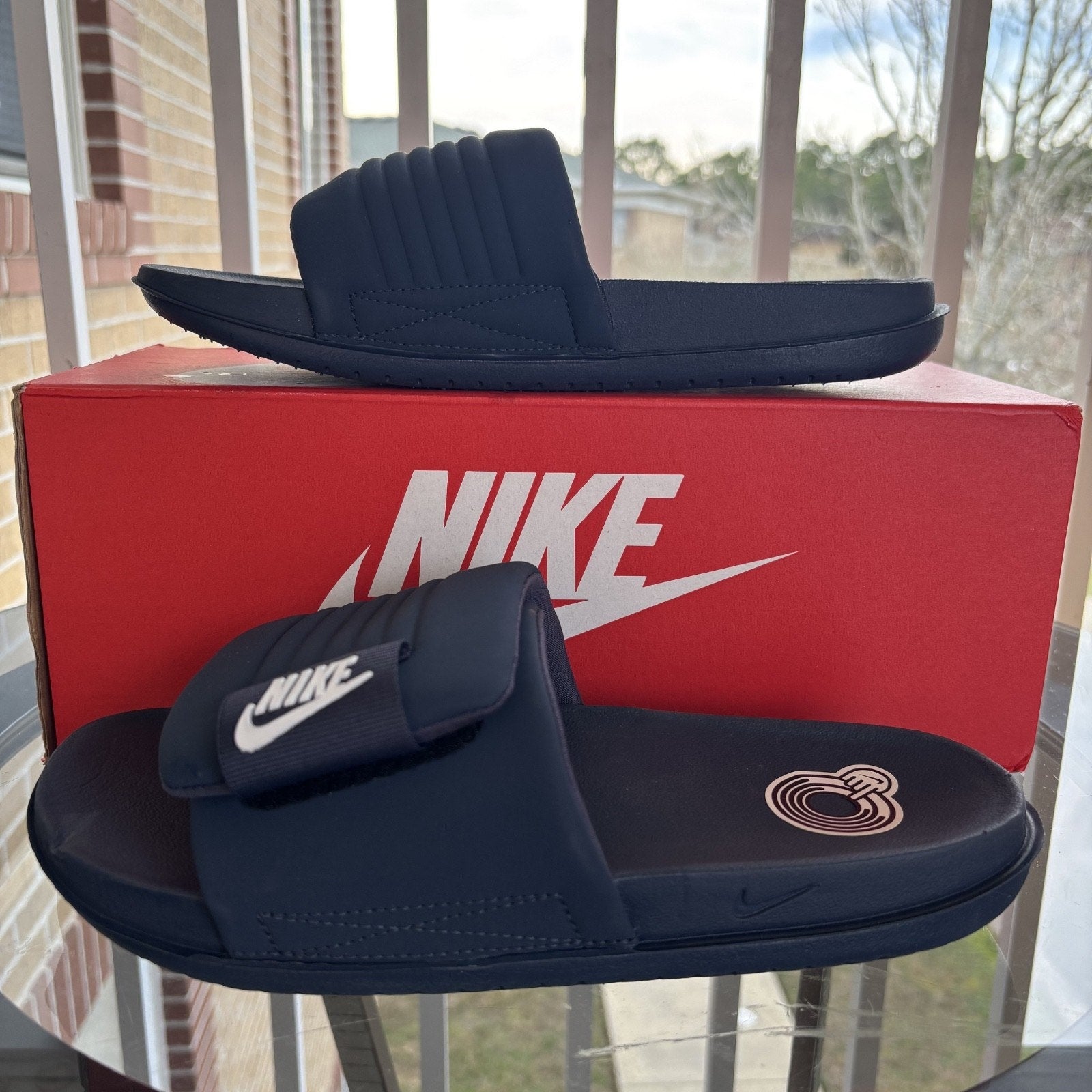 Nike Offcourt Adjust Slides Mens Size 8 Navy Blue Comfort Stap Water Slipper NEW