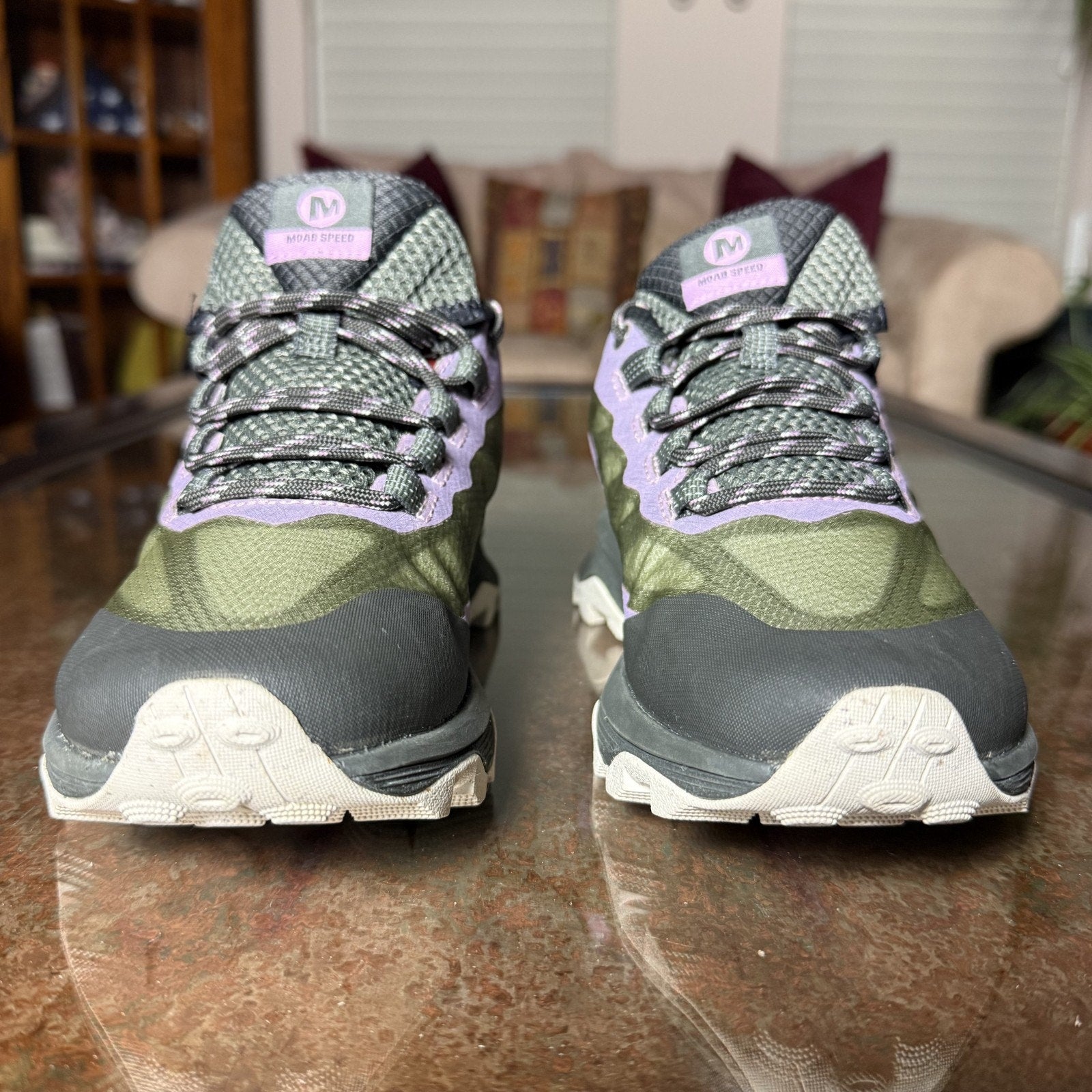 Merrell Moab Speed Low Shoes Women's 5 Green Purple Trail Running Hiking Sneaker