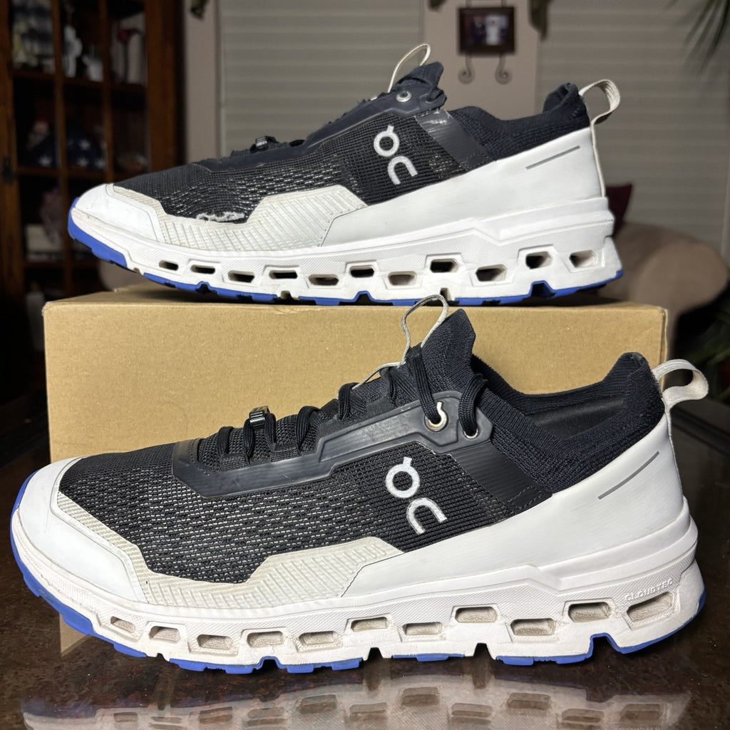 On Cloudultra 2 Shoes Mens 11.5 Black White Blue Trail Running Athletic Sneakers