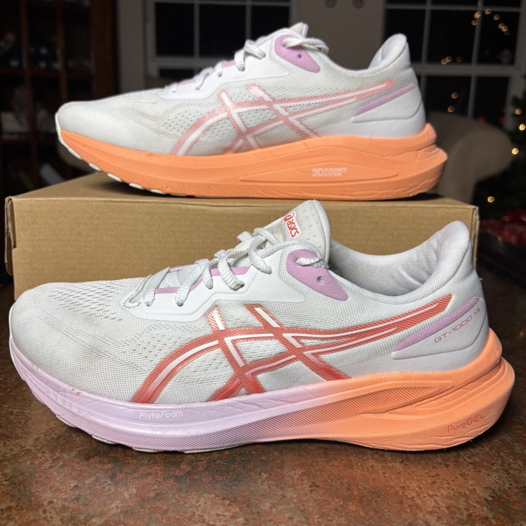 ASICS GT-1000 13 Shoes Women’s 10 White Orange Running Jogging Athletic Sneakers