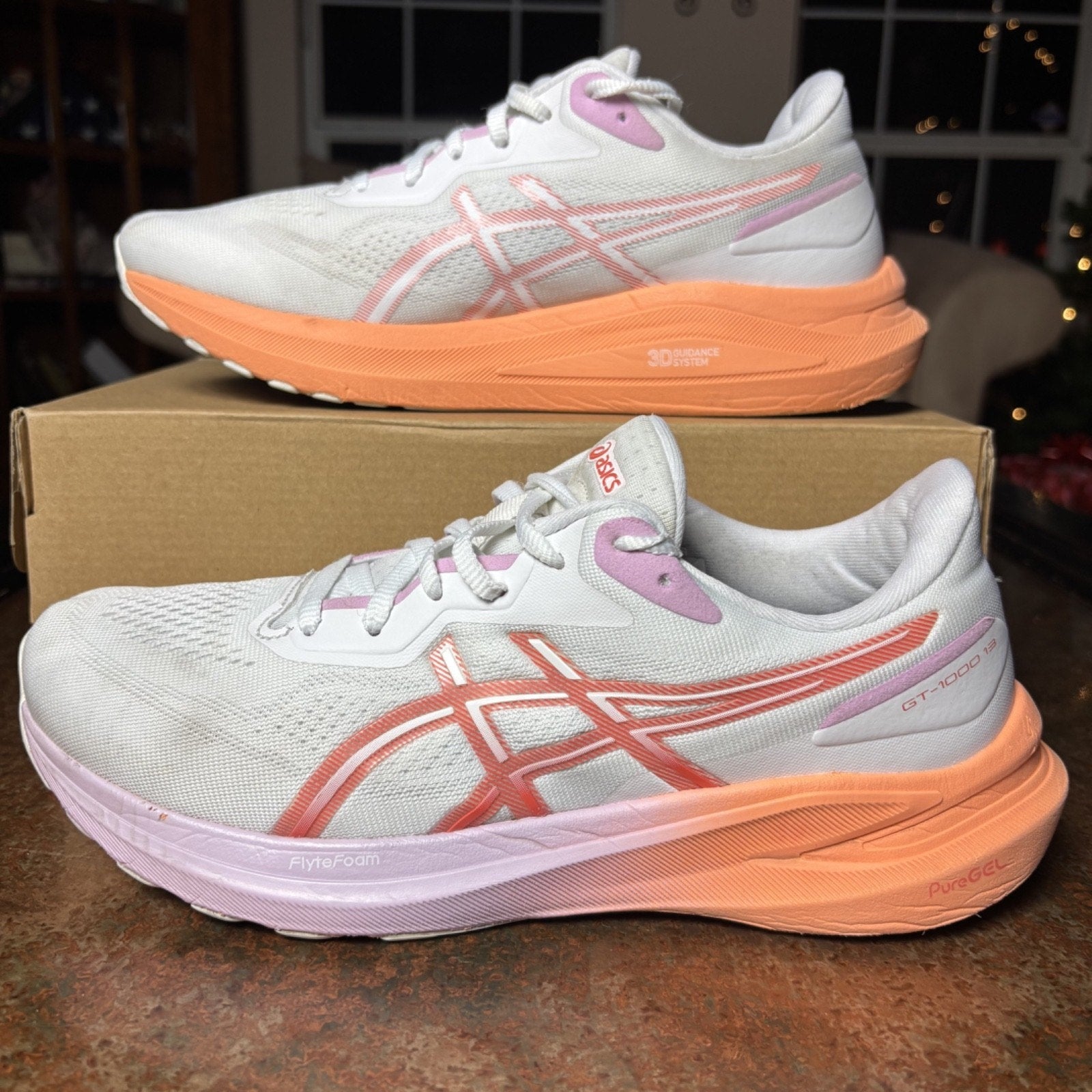 ASICS GT-1000 13 Shoes Women’s 10 White Orange Running Jogging Athletic Sneakers