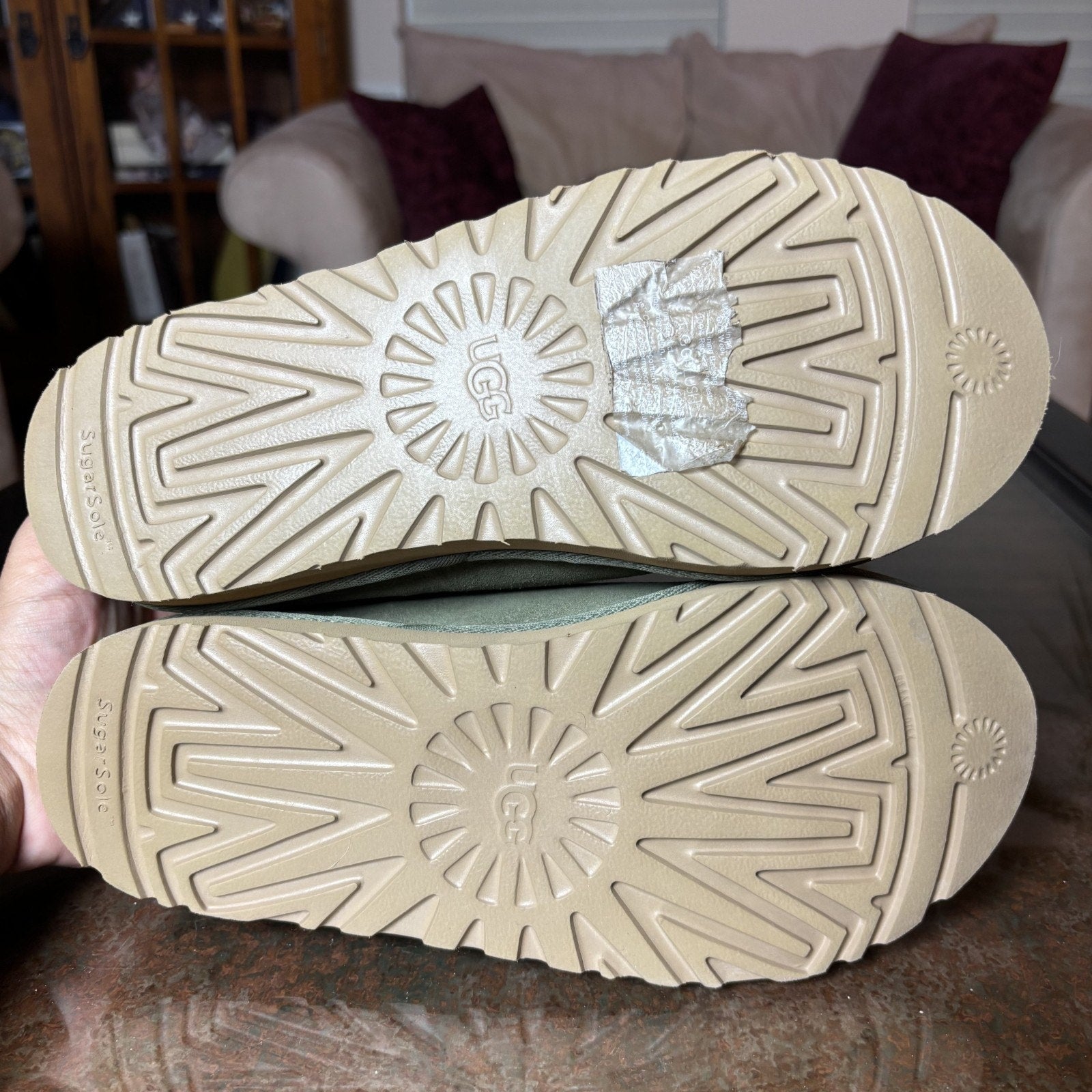 UGG Tasman Slippers Women's 8 Olive Green Lined Suede Sheep Skin Shoes Sneakers