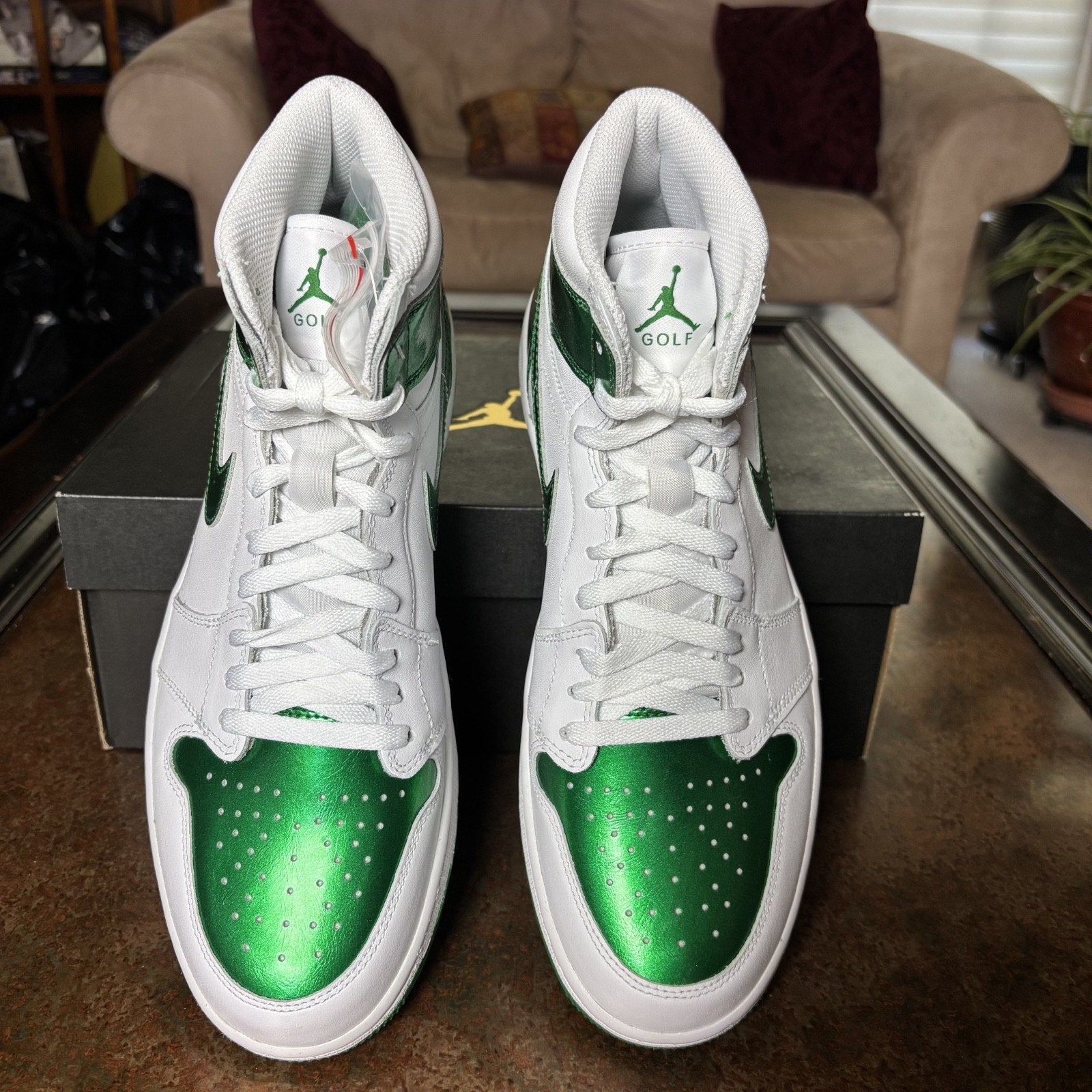Nike Air Jordan 1 High Golf Shoes White Metallic Green DQ0660-130 Mens Sizes NEW
