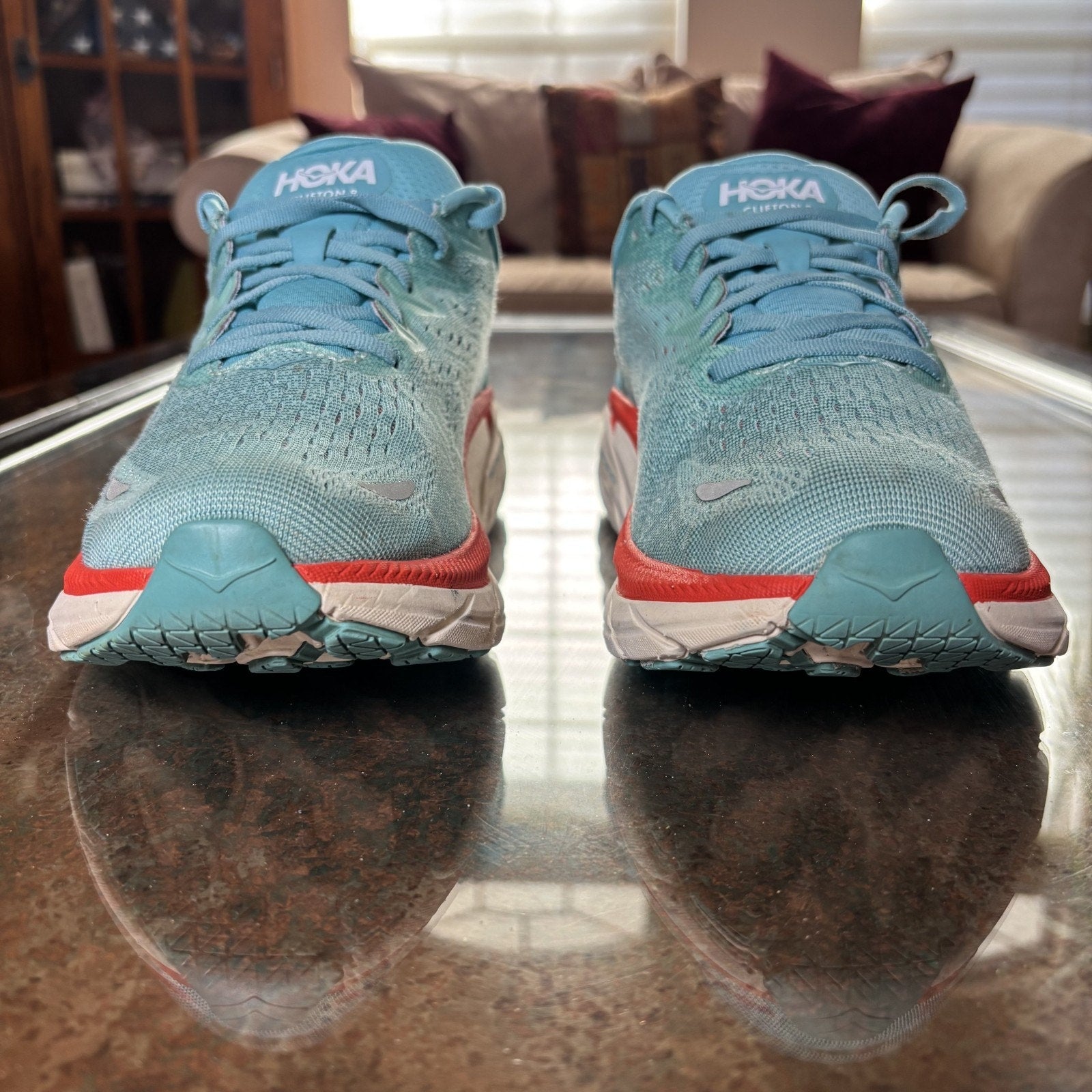 Hoka One One Clifton 8 Shoes Womens 10 D Wide Blue Athletic Running Gym Sneakers