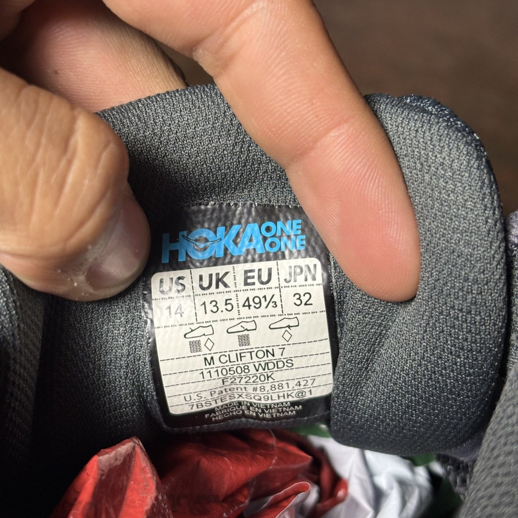 Hoka One One Clifton 7 Shoes Mens Size 14 Grey Road Running Athletic Gym Sneaker