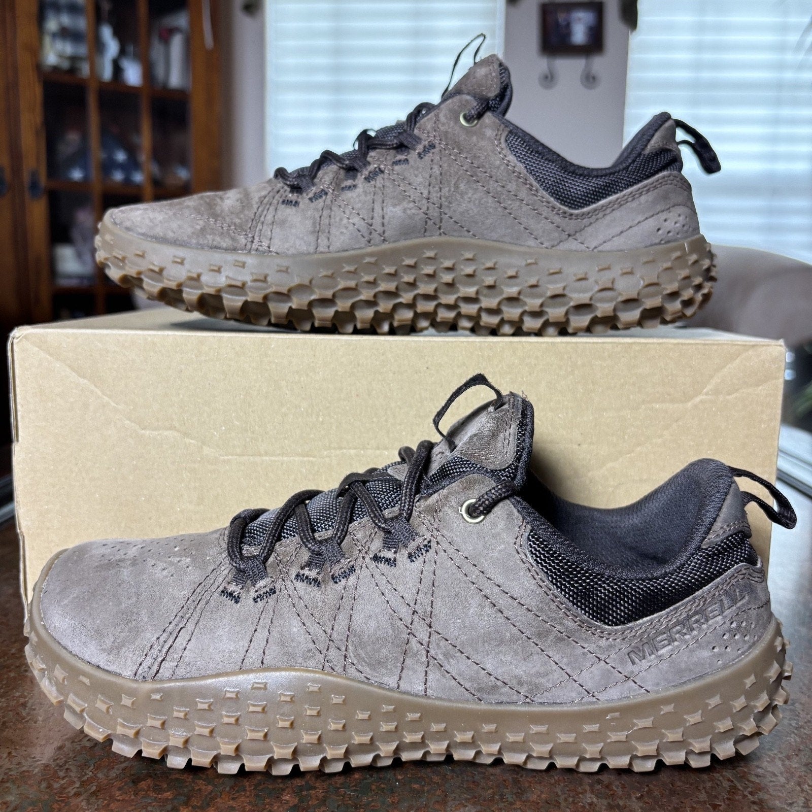 Merrell Wrapt Minimalist Shoes Mens Size 7.5 Brown Mole Barefoot Outdoor Sneaker