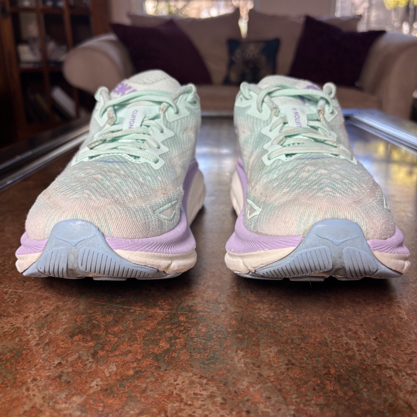 Hoka One One Clifton 9 Shoes Women's Size 9 Green Purple Road Running Athletic