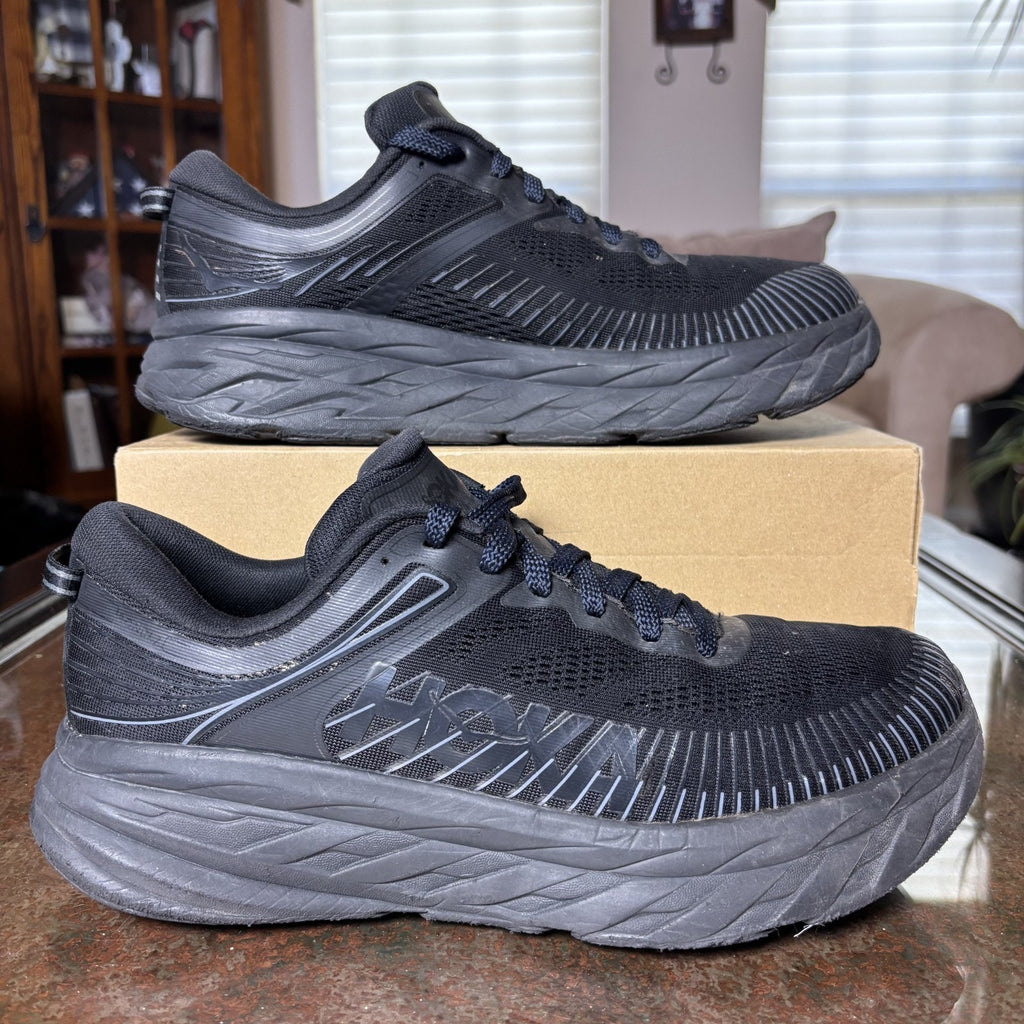 Hoka One One Bondi 7 Shoes Mens 12.5 Black Road Running Athletic Comfort Sneaker