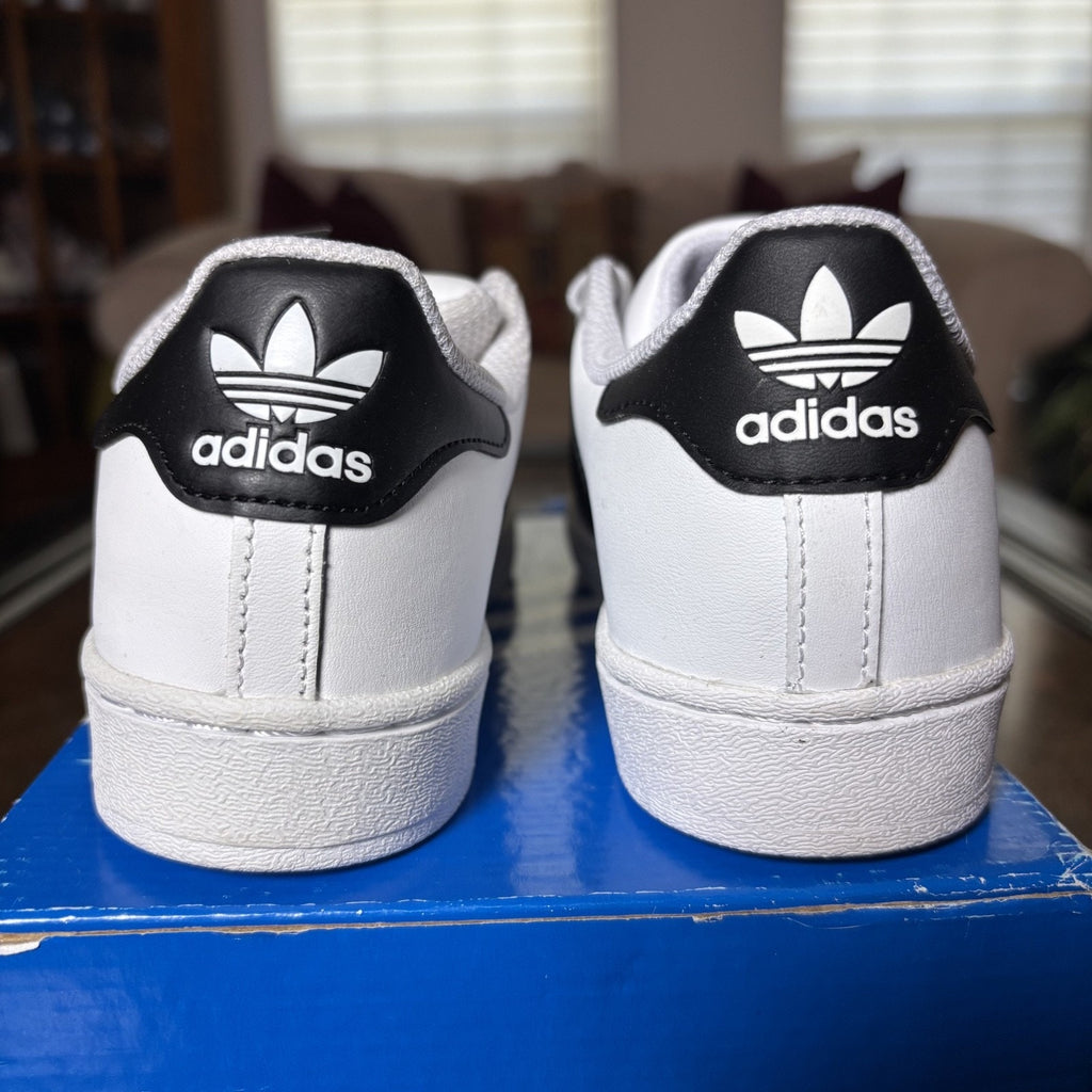 Adidas Originals Superstar Shoes Kids Size 3 White Black Leather Sneakers NEW