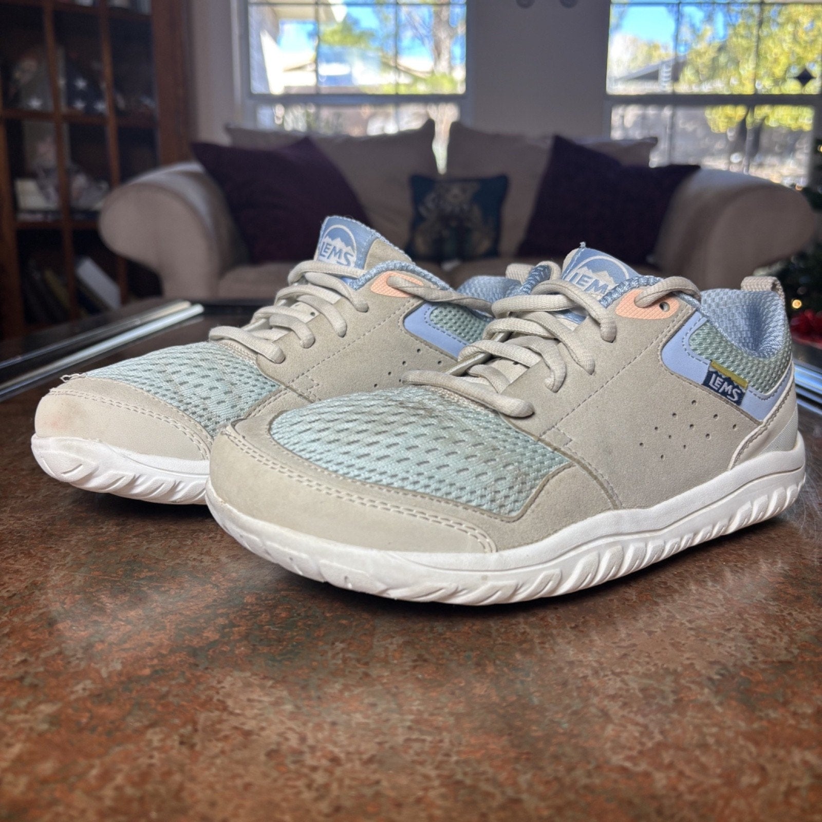 Lems Primal Zen Shoes Womens Size 8.5 Beige Blue Mesh Zero Drop Barefoot Sneaker