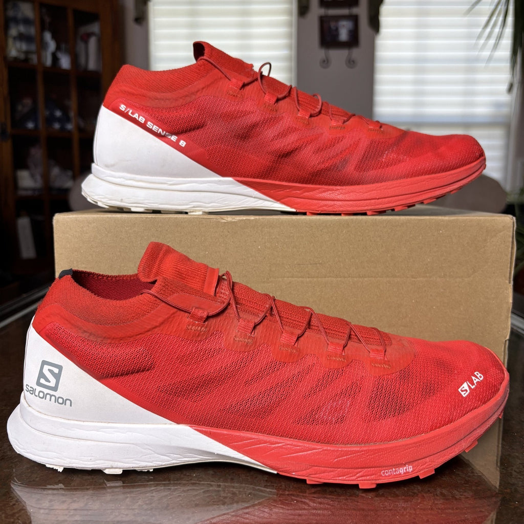 Salomon S/Lab Sense 8 Shoes Mens 11.5 Red White Trail Running Athletic Sneakers