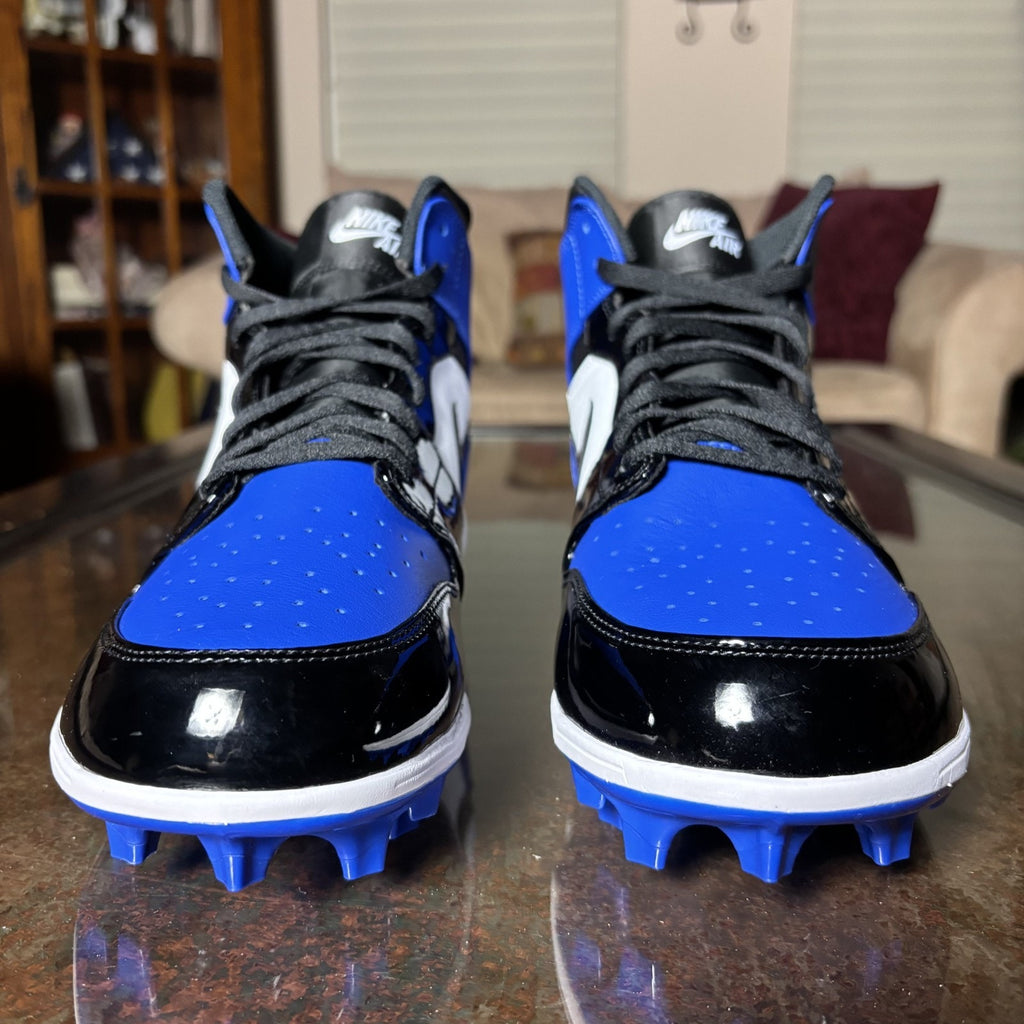 Nike Air Jordan 1 Mid TD Football Cleats Mens Size 12 Black Blue Patent Leather