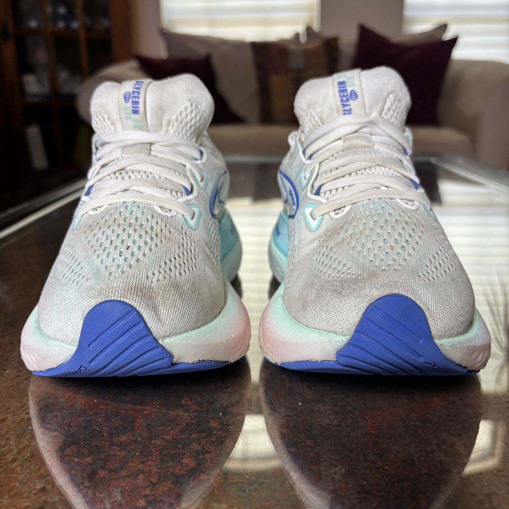Brooks Glycerin 22 Womens 6 D Wide White Blue Pink Walking Running Shoes Sneaker