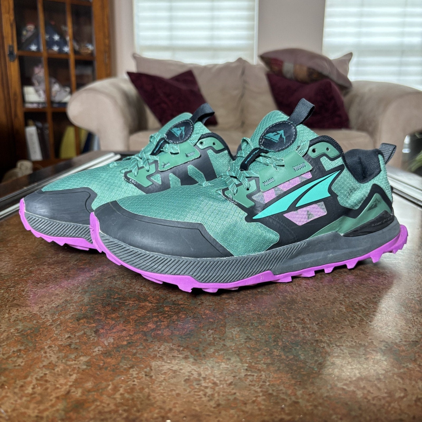 Altra Lone Peak 7 Mens 9.5 Green Purple Trail Running Athletic Outdoor Gym Shoes