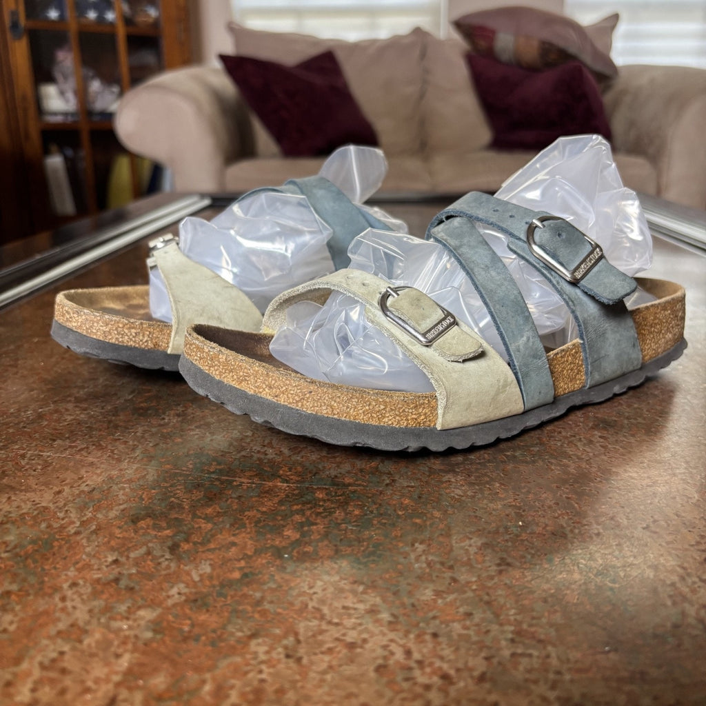 Birkenstock Salina Sandals Blue Green Strappy Slides Women's Size EU 38 US 7-7.5