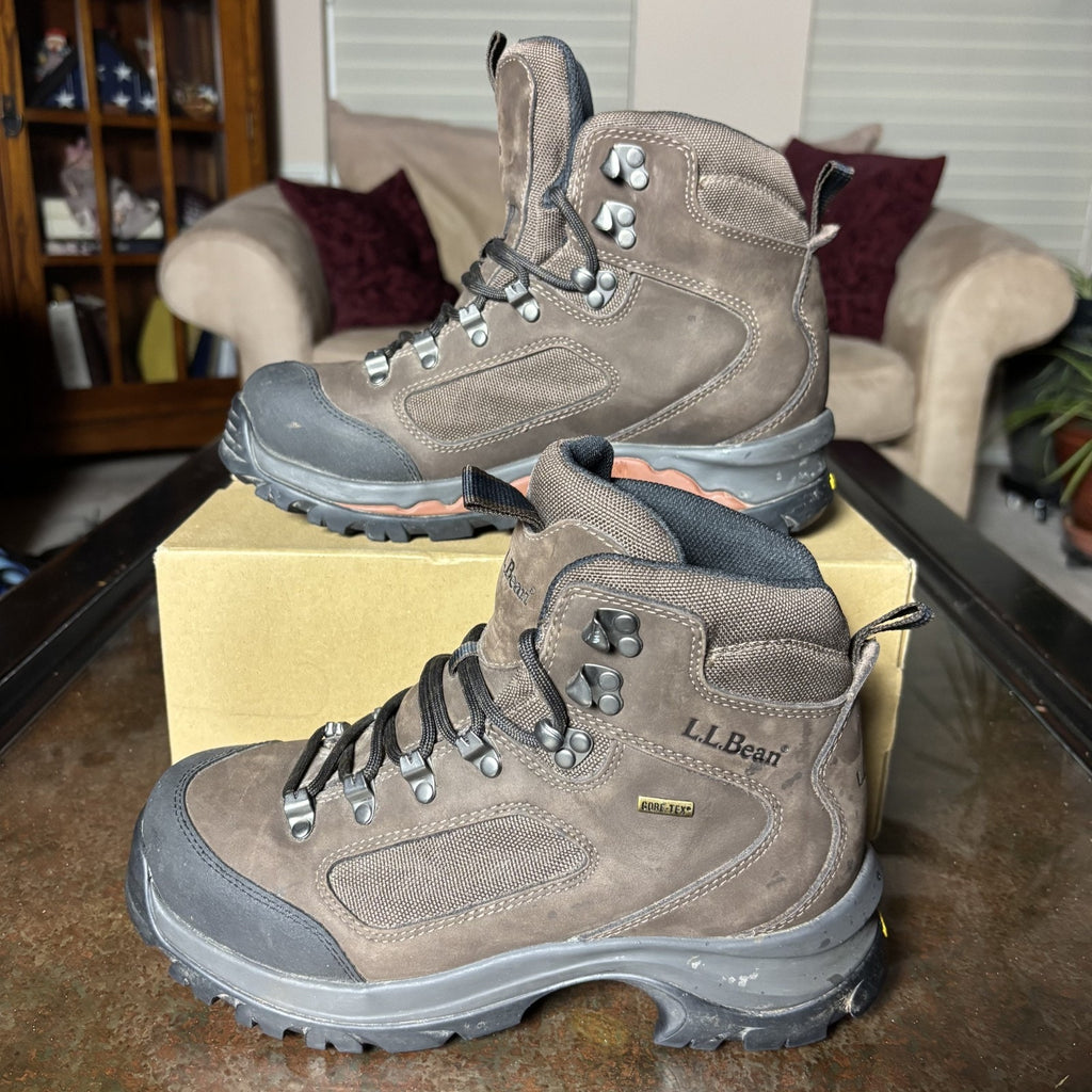 LL Bean GTX Mid Hiking Boots Women's 8.5 Wide Brown Black Leather Trail Outdoor