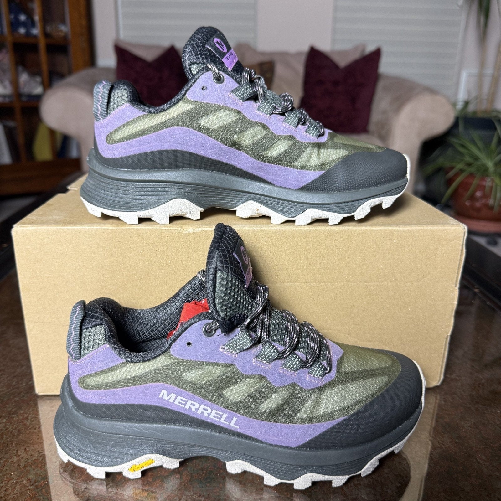 Merrell Moab Speed Low Shoes Women's 5 Green Purple Trail Running Hiking Sneaker