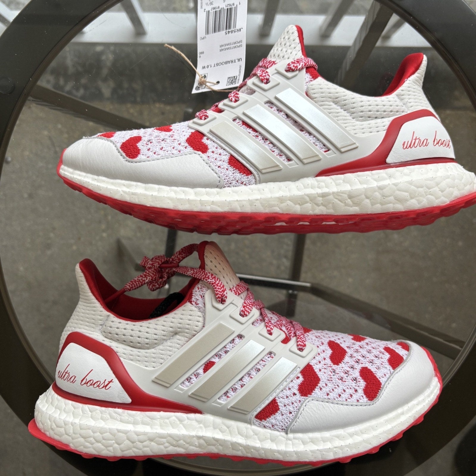Adidas Ultra Boost 1.0 Shoes Women's Size 7.5 Valentine’s Day White Red Sneakers