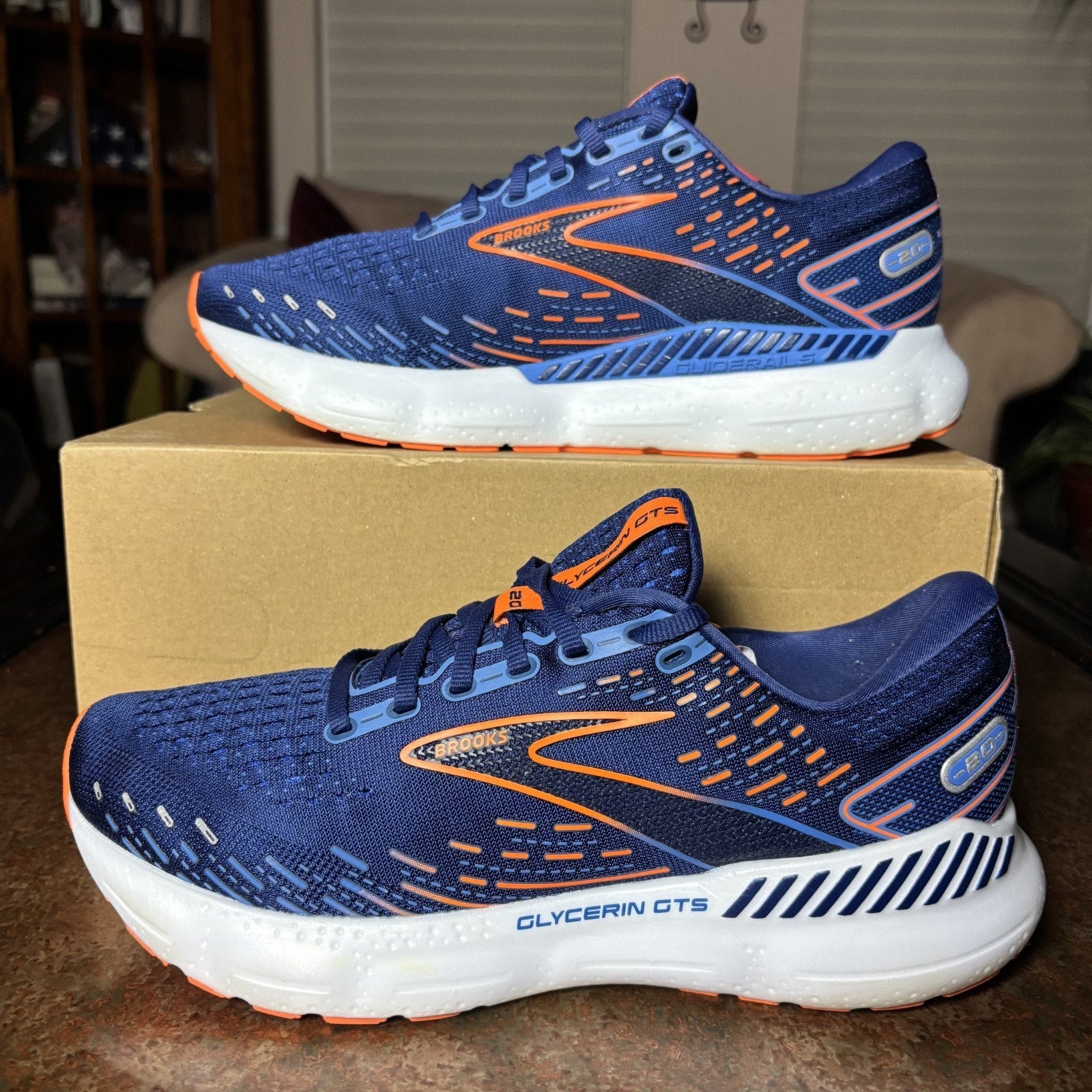 Brooks Glycerin GTS 20 Shoes Men's 9 Blue Orange Road Running Athletic Sneakers