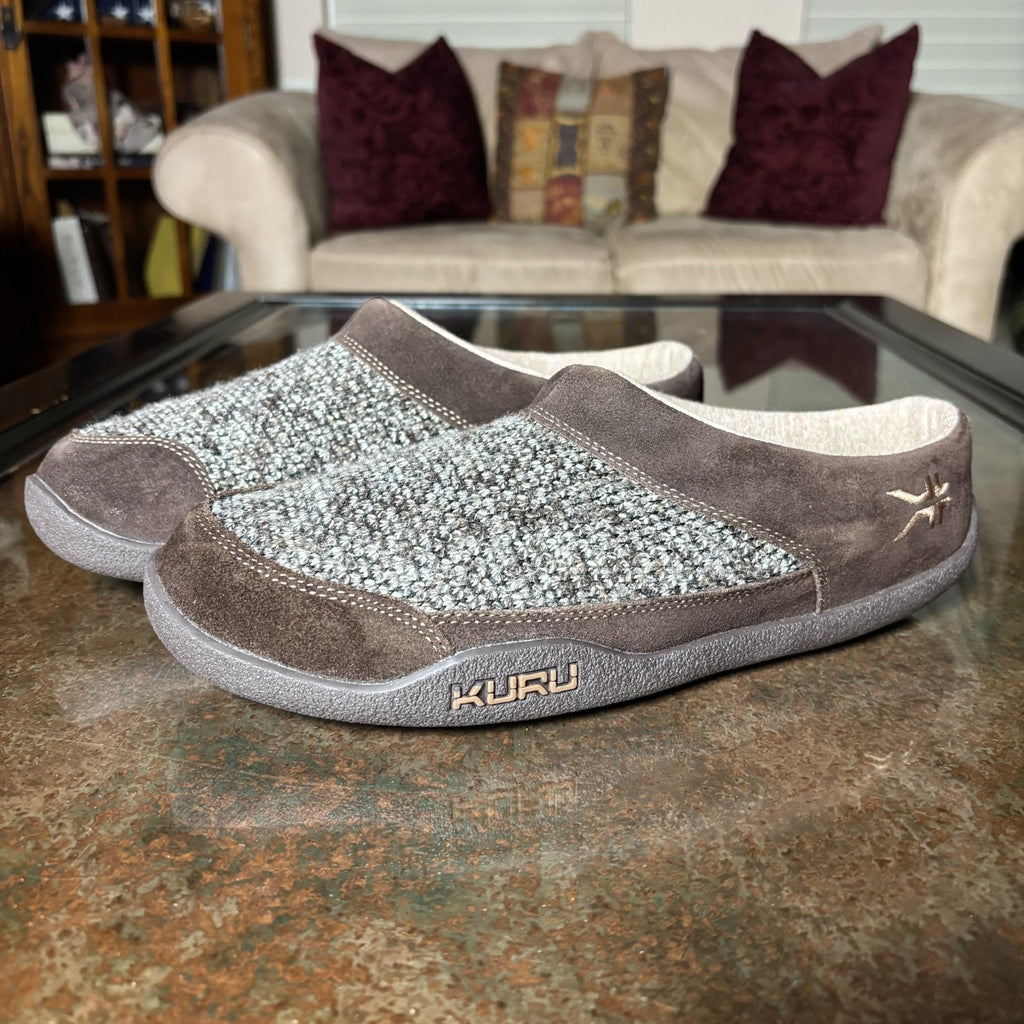 Kuru Draft Slippers Men's Size 9.5 Brown Grey Knit Comfort Walking Mule Slip-ON