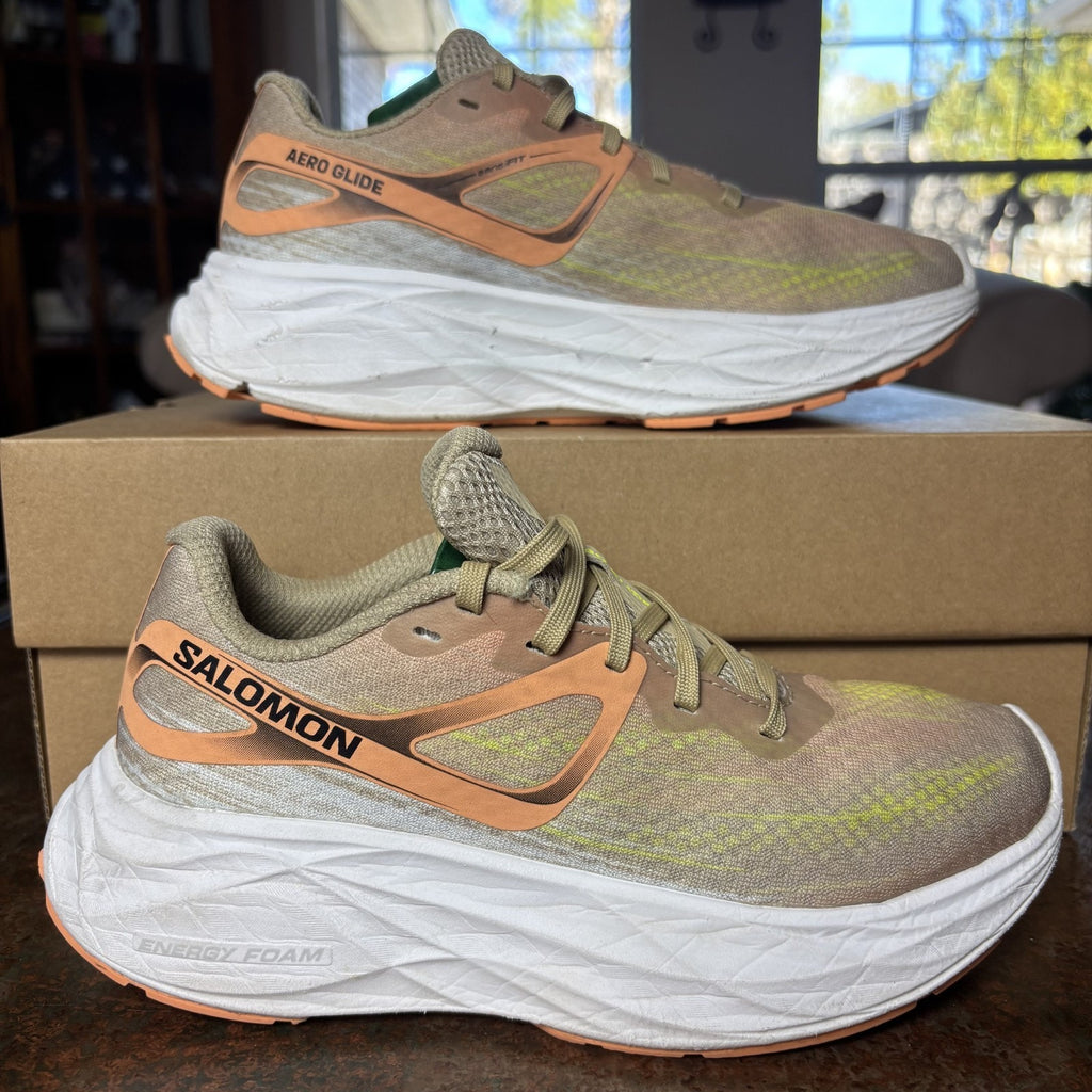 Salomon Aero Glide Shoes Women's Size 5 Beige Road Running Athletic Gym Sneakers