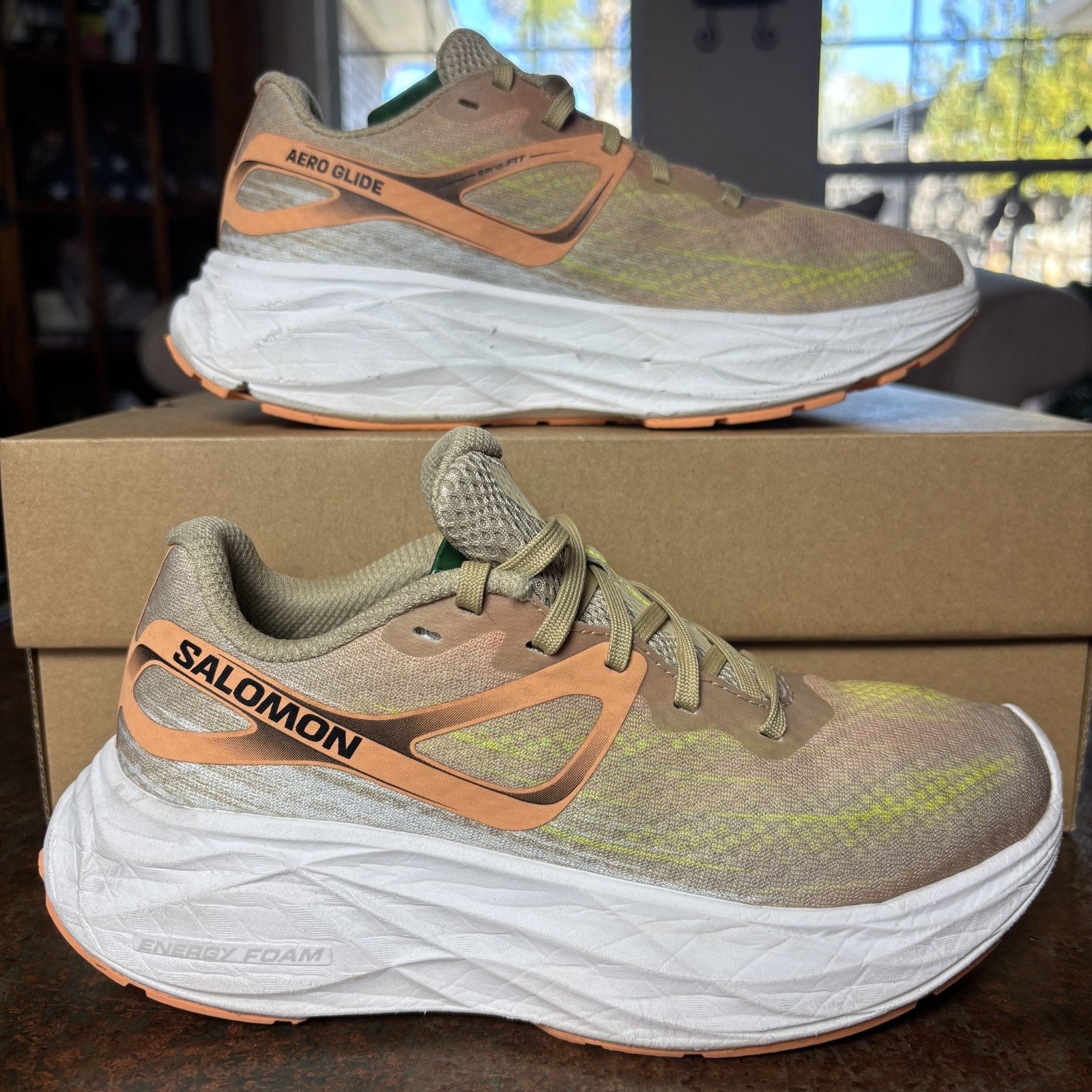 Salomon Aero Glide Shoes Women's Size 5 Beige Road Running Athletic Gym Sneakers