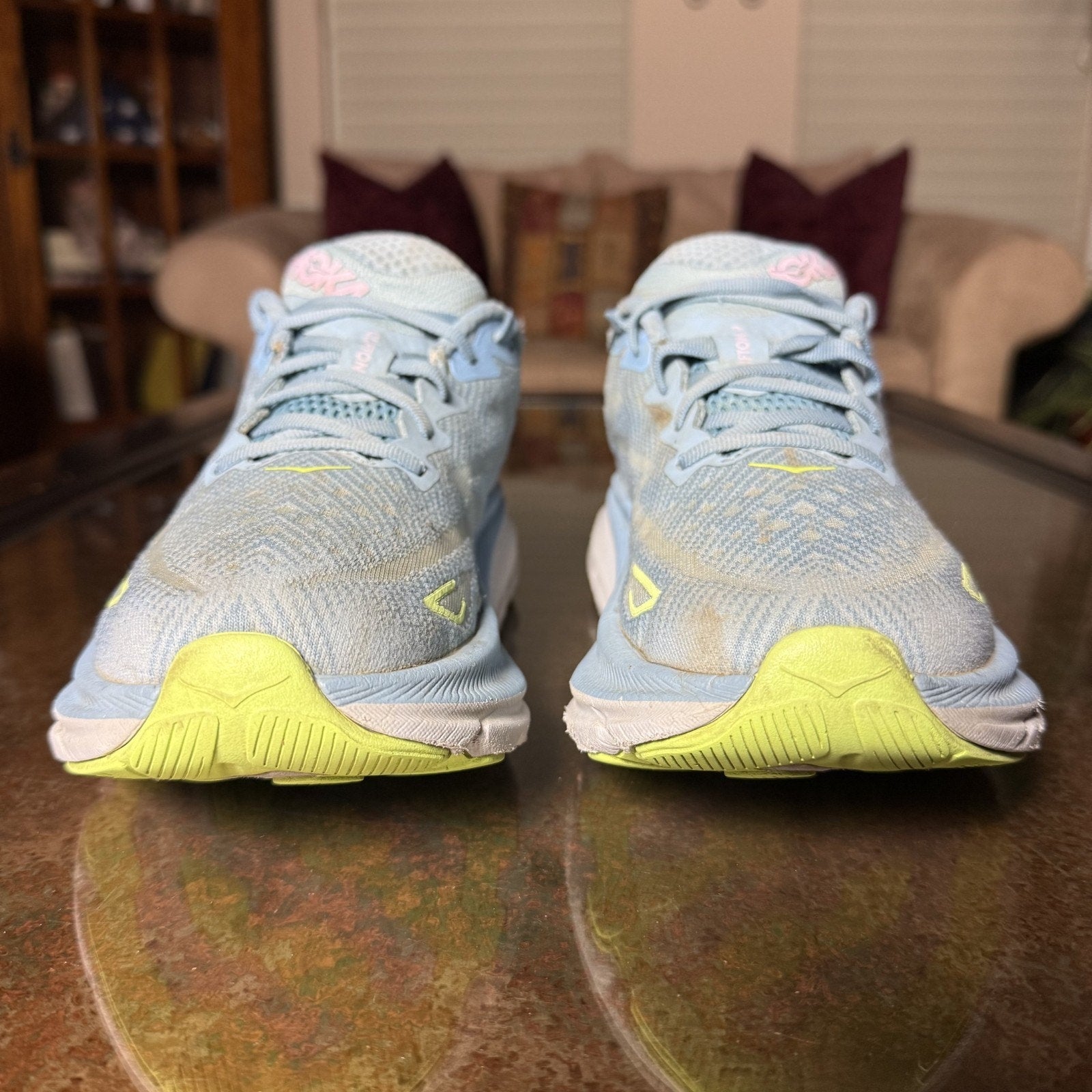 Hoka One One Clifton 9 Shoes Women's 9.5 Blue Pink Road Running Athletic Sneaker