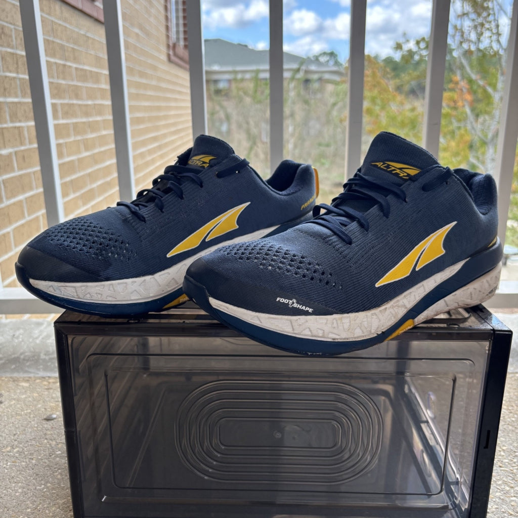 Altra Paradigm 4.5 Shoes Mens Size 8.5 Blue Yellow Running Foot Shaped Sneakers