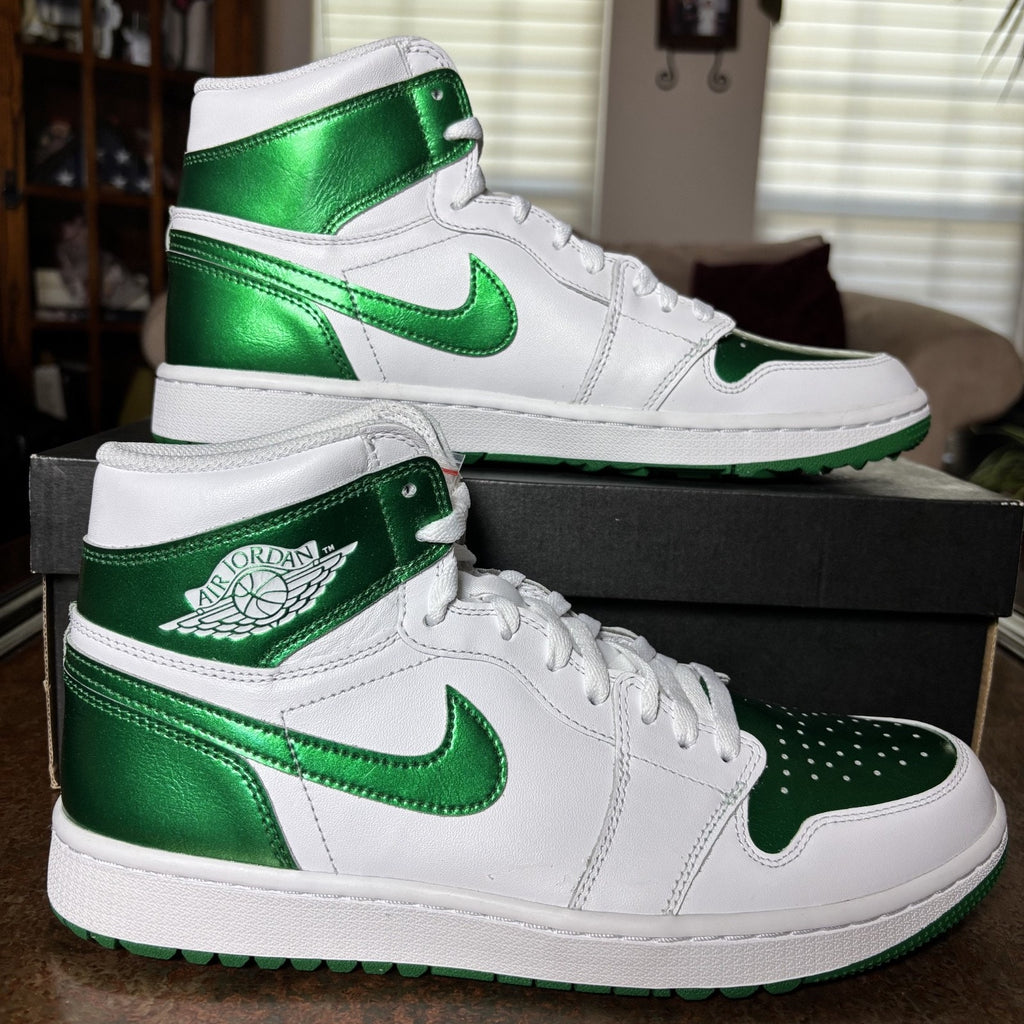Nike Air Jordan 1 High Golf Shoes White Metallic Green DQ0660-130 Mens Sizes NEW