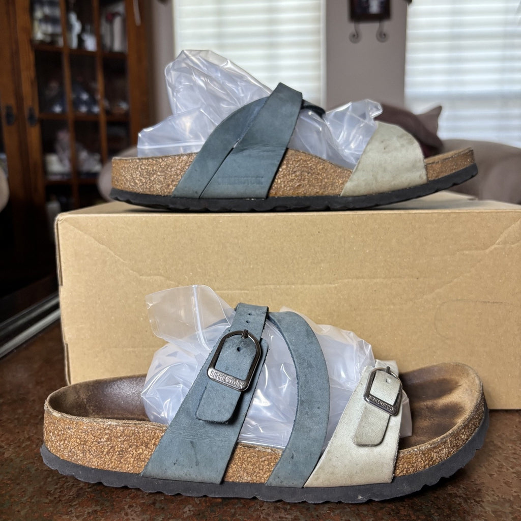 Birkenstock Salina Sandals Blue Green Strappy Slides Women's Size EU 38 US 7-7.5