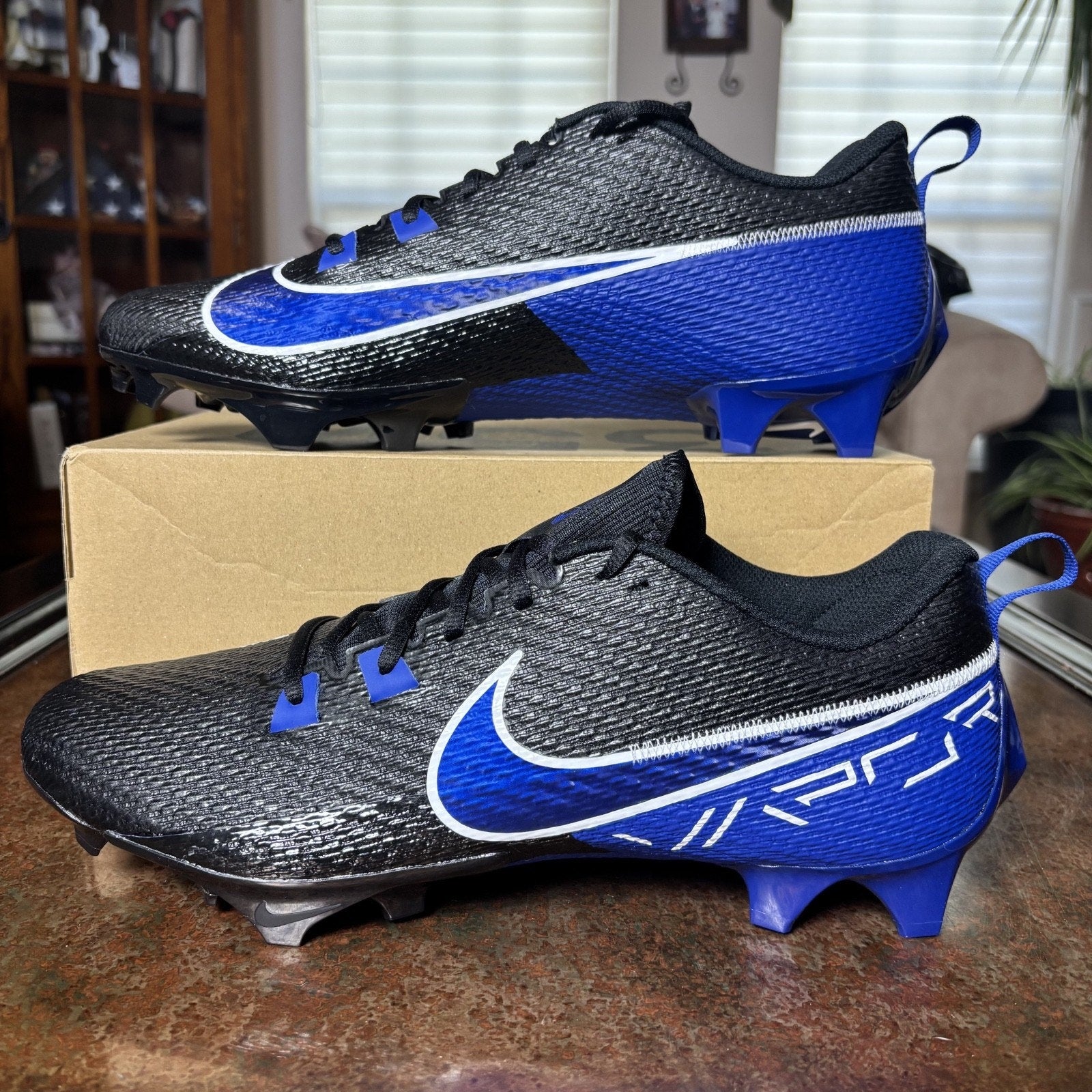 Nike Vapor Edge Speed 360 2 Football Cleats Mens Size 14 Black Royal Blue New