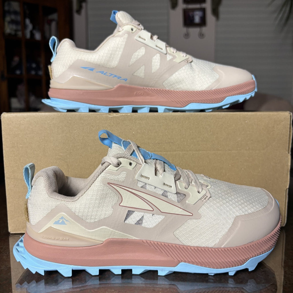 Altra Lone Peak 7 Shoes Women's Size 6 Beige Blue Trail Running Outdoor Sneakers