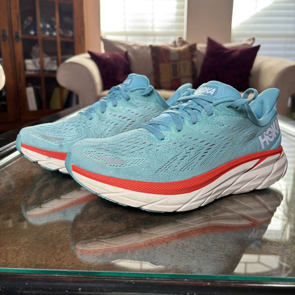 Hoka One One Clifton 8 Shoes Womens 10 D Wide Blue Athletic Running Gym Sneakers