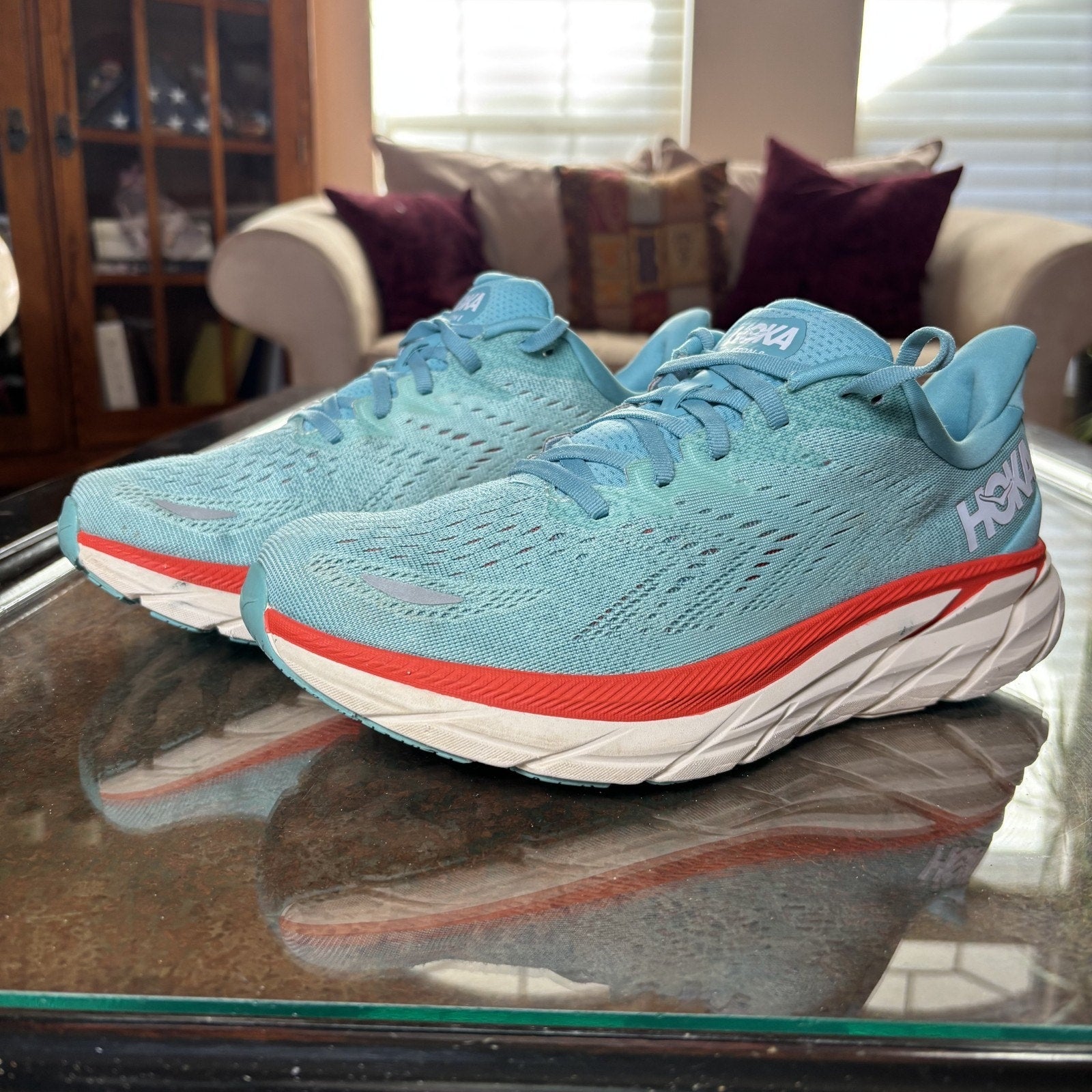 Hoka One One Clifton 8 Shoes Womens 10 D Wide Blue Athletic Running Gym Sneakers