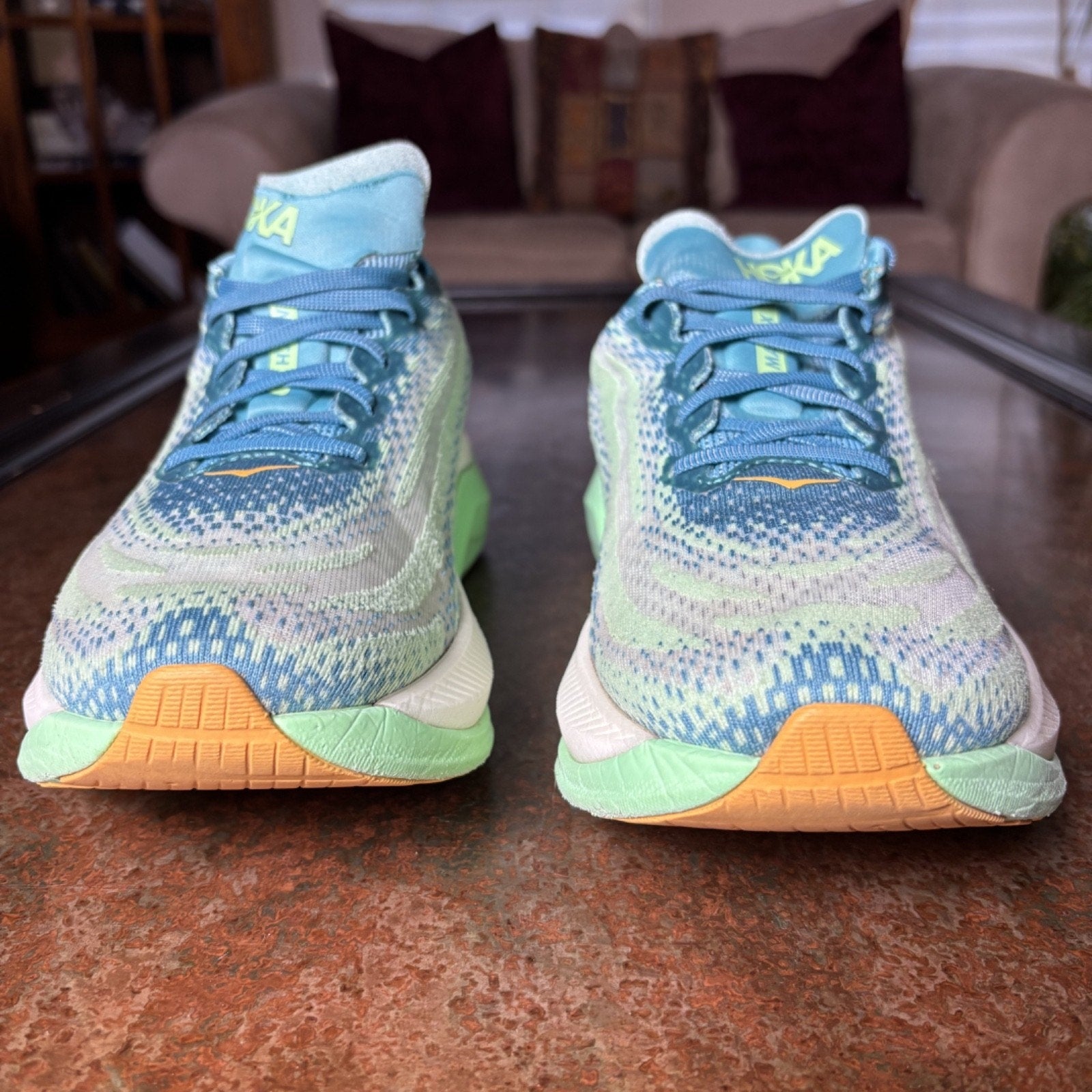 Hoka One One Mach X Shoes Mens Sz 9.5 Green Blue Road Running Athletic Sneakers